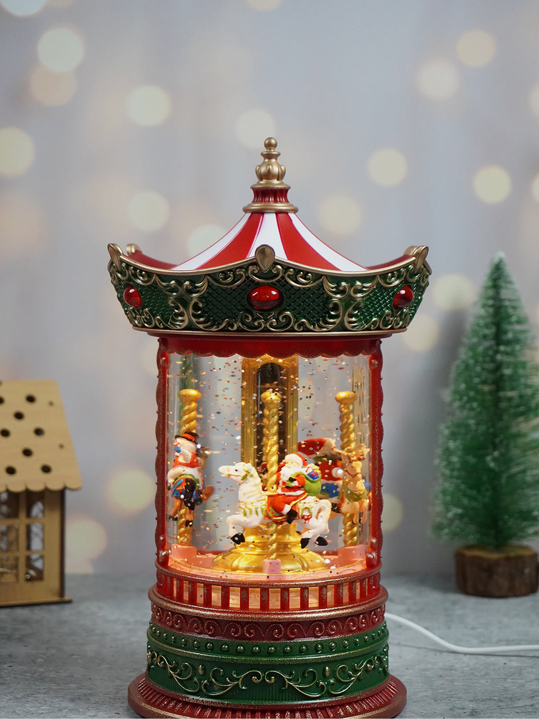 Little Surprise Box Glitter Water Musical Rotating Christmas Carousel/ snow Globe Christmas Décor