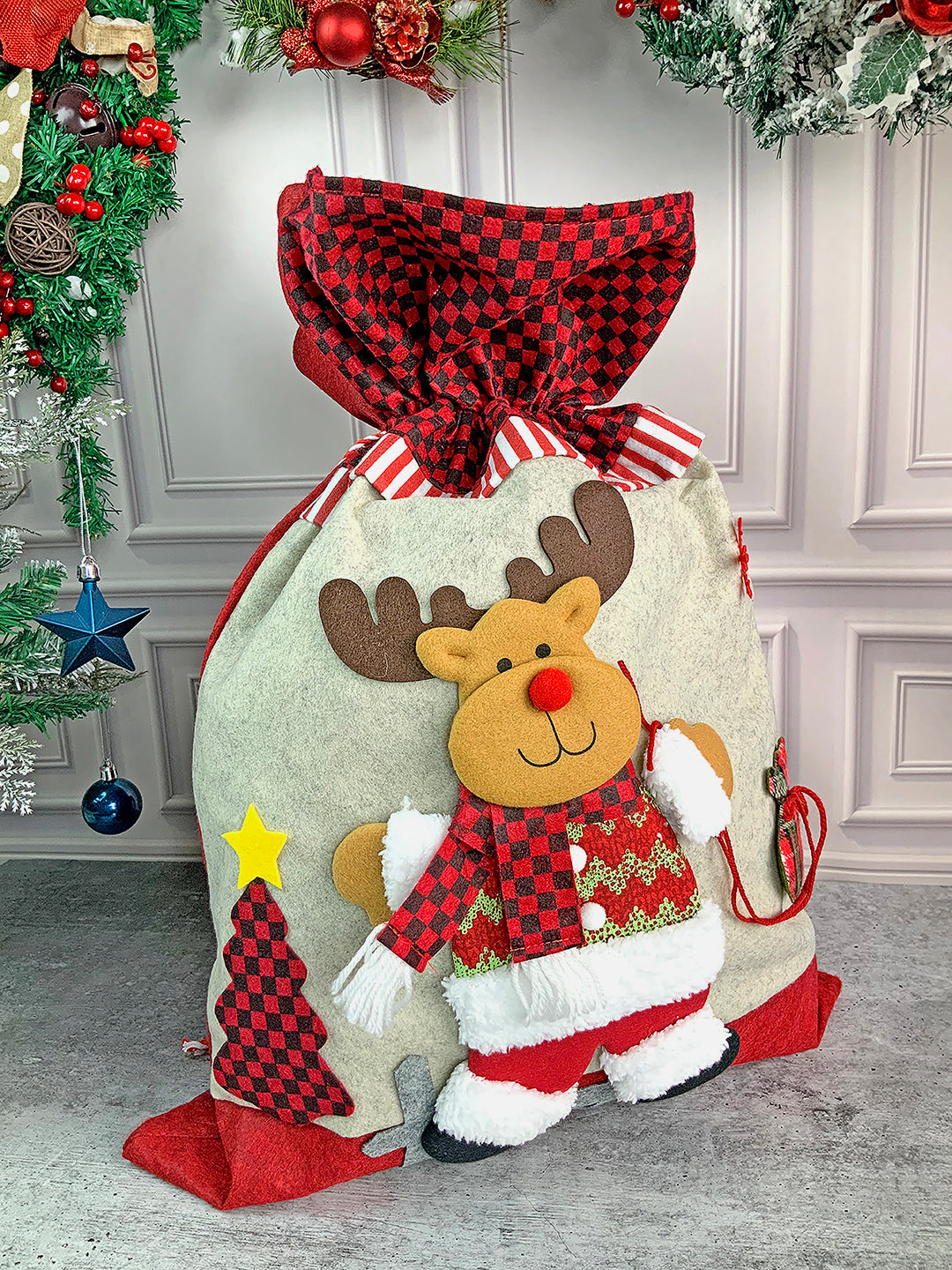 Little Surprise Box Santa Checks Christmas Sack for Christmas Gifts and Home Décor