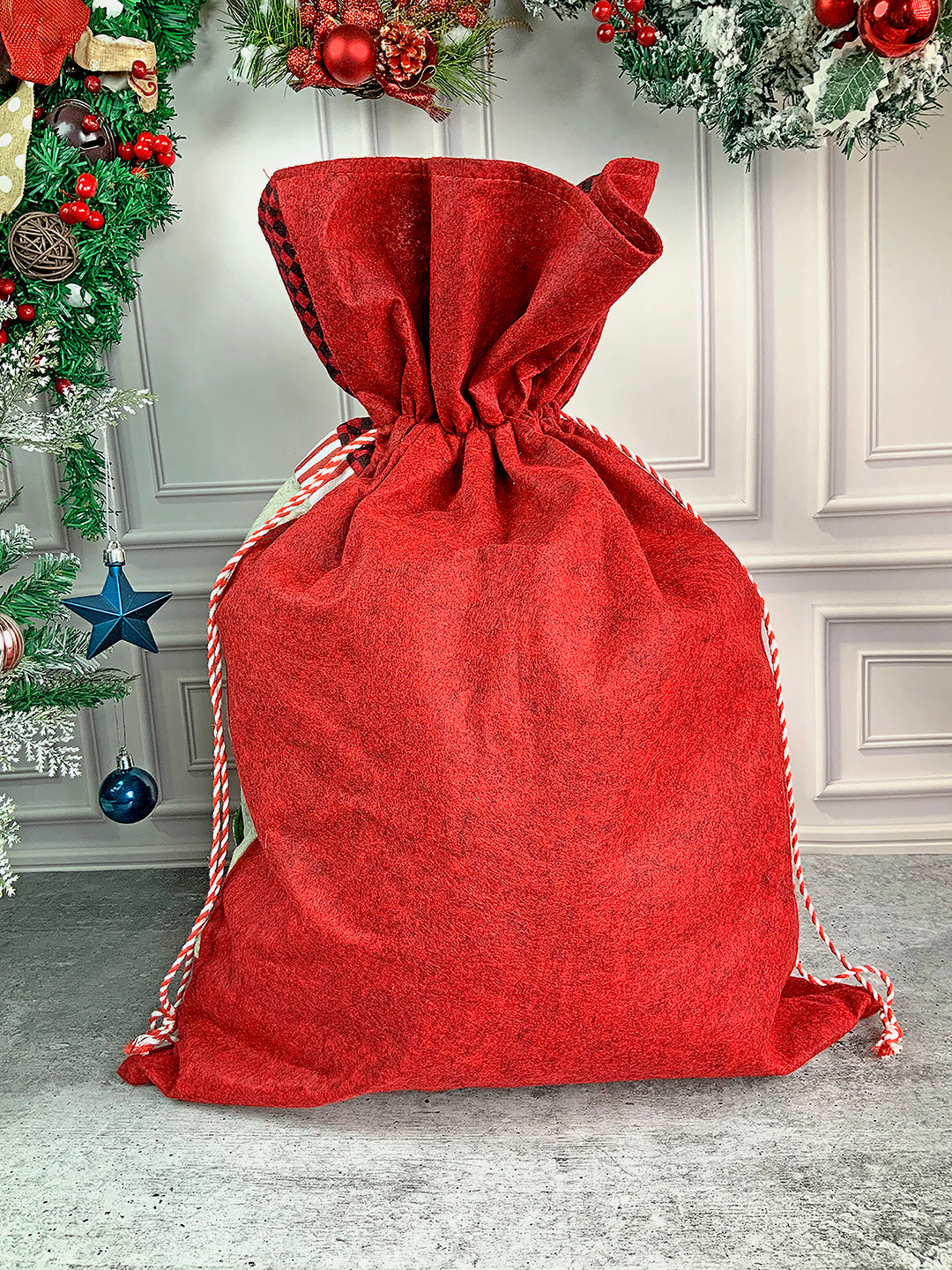 Little Surprise Box Santa Checks Christmas Sack for Christmas Gifts and Home Décor