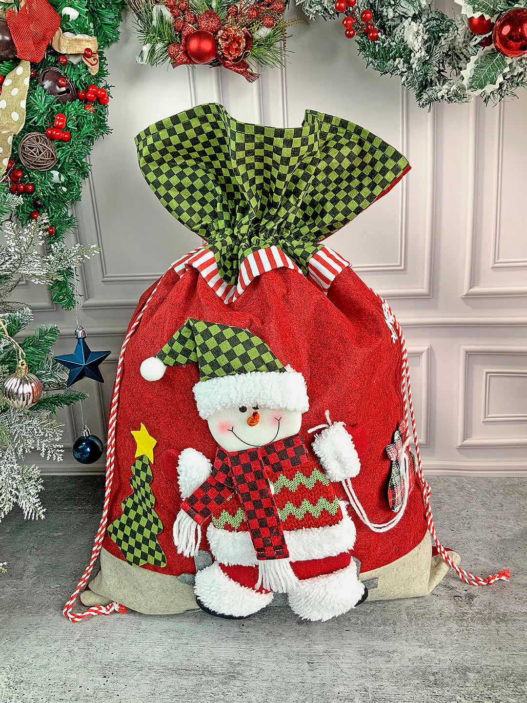 Little Surprise Box Santa Checks Christmas Sack for Christmas Gifts and Home Décor