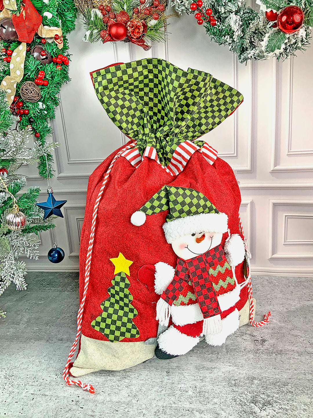 Little Surprise Box Santa Checks Christmas Sack for Christmas Gifts and Home Décor