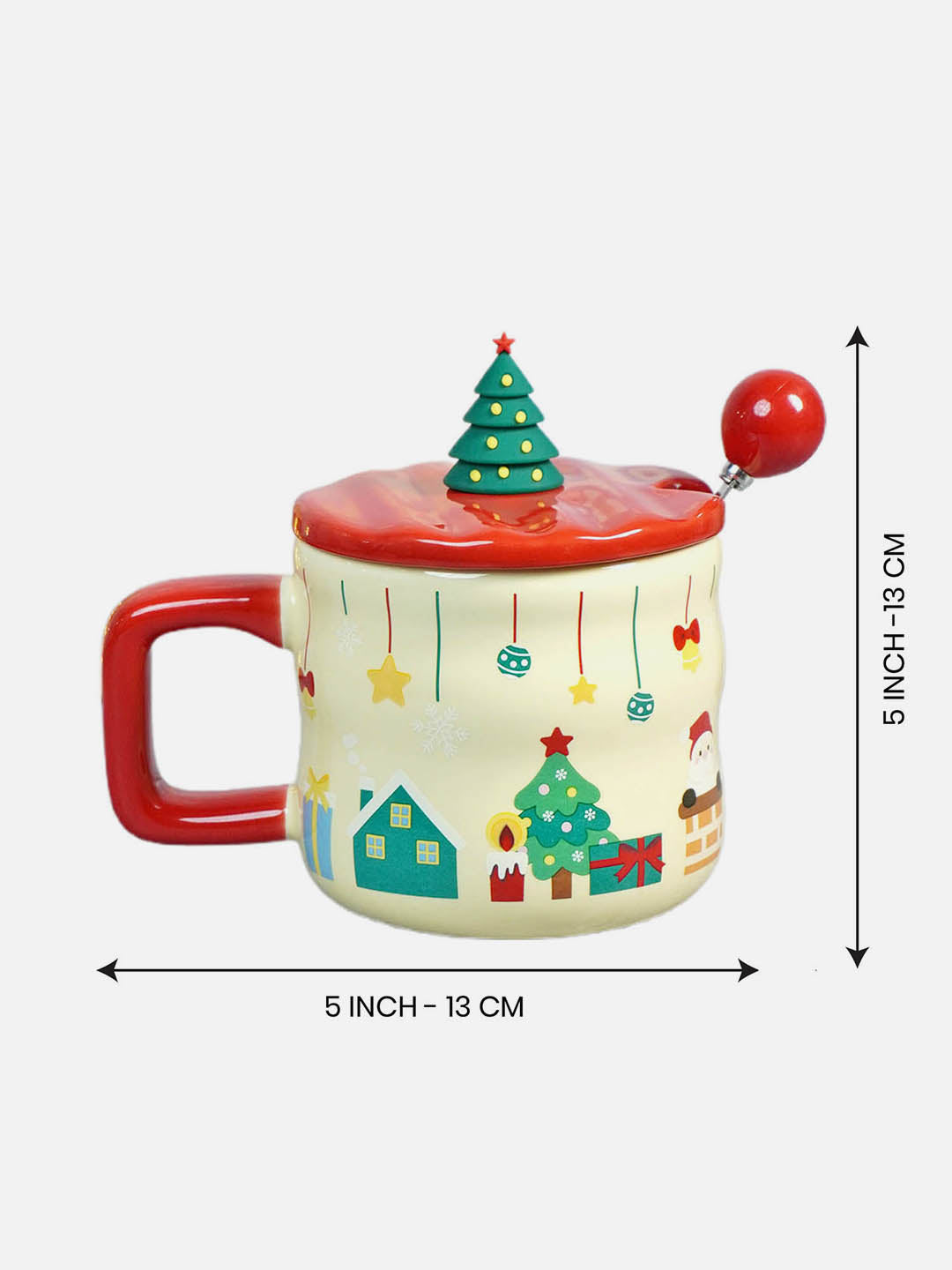 Ceramic Christmas Coffee & Hot Chocolate Mug With 3D Christmas Tree Lid &  Stainless Steel Spoon