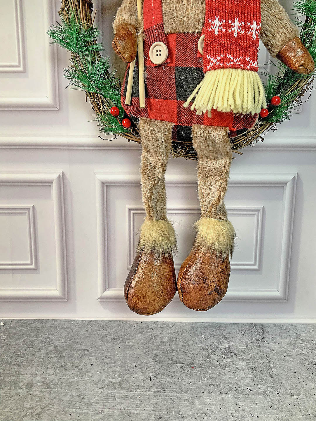 Little Surprise Box Fluffy Rudolf Christmas Artificial Wreath for wall door and Christmas tree Décor