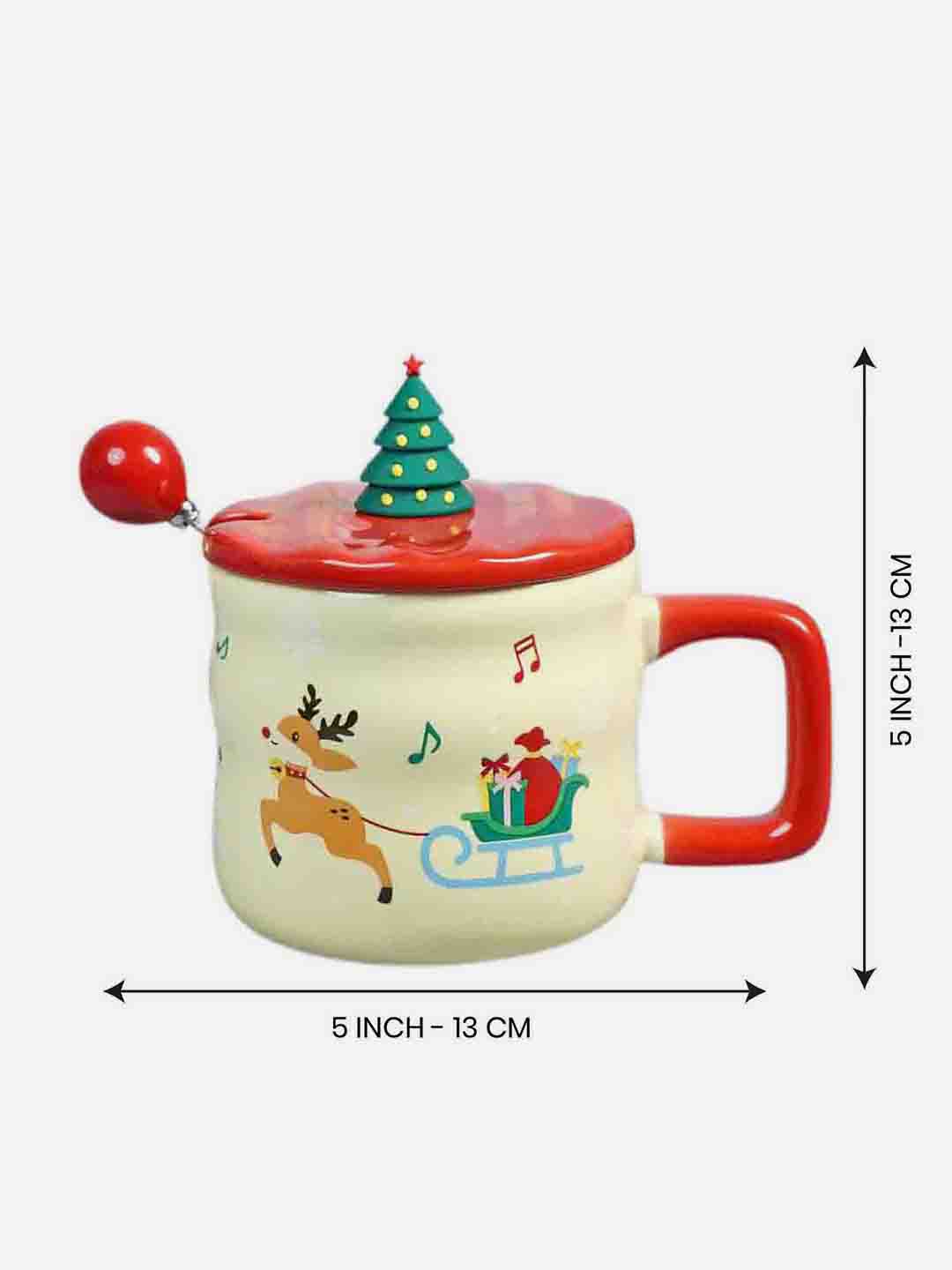 Ceramic Christmas Coffee & Hot Chocolate Mug With 3D Christmas Tree Lid &  Stainless Steel Spoon