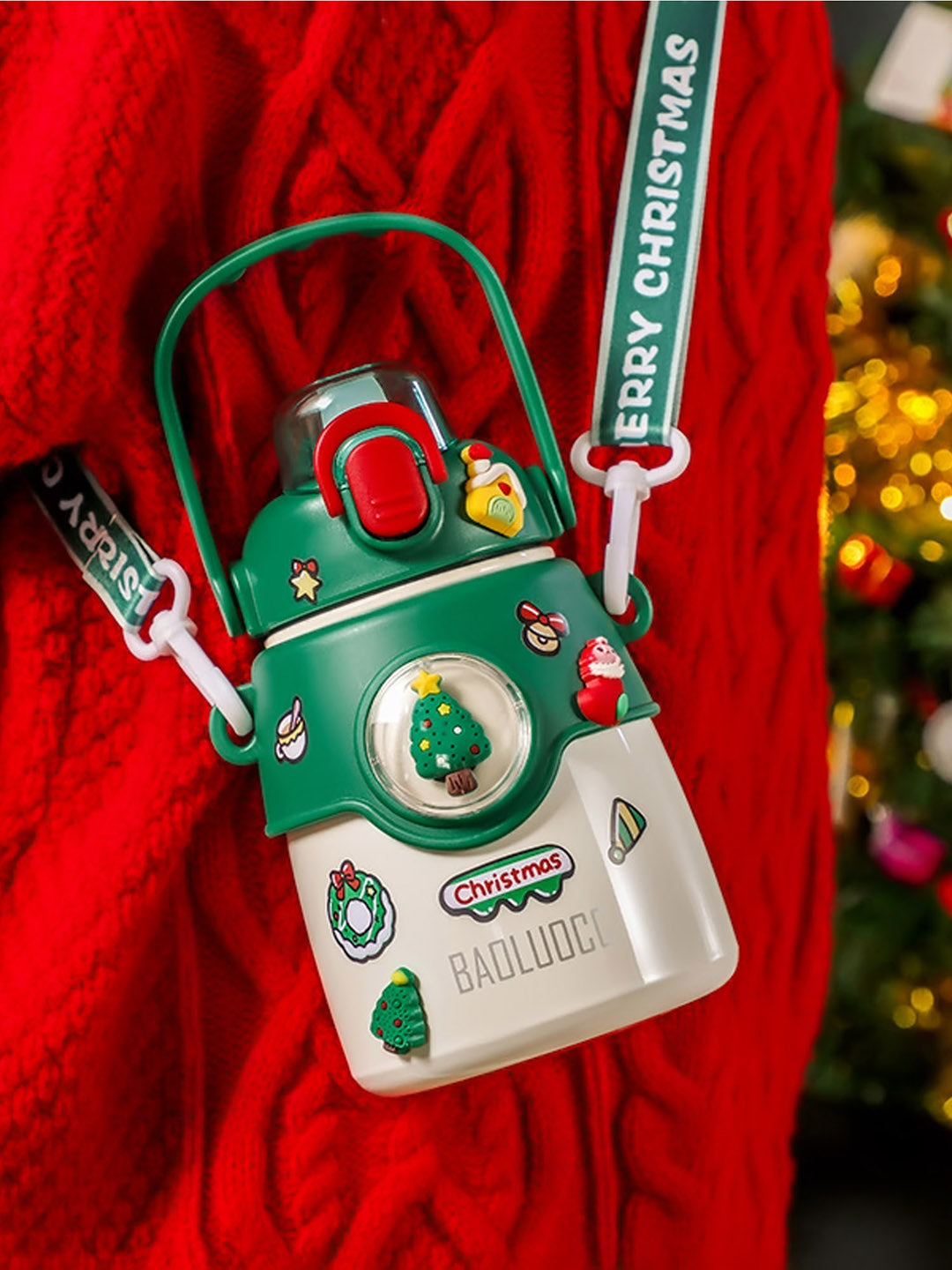 Little Surprise Box, DIY Tree, White Satinless Steel Christmas Water Bottle for kids, 850ml