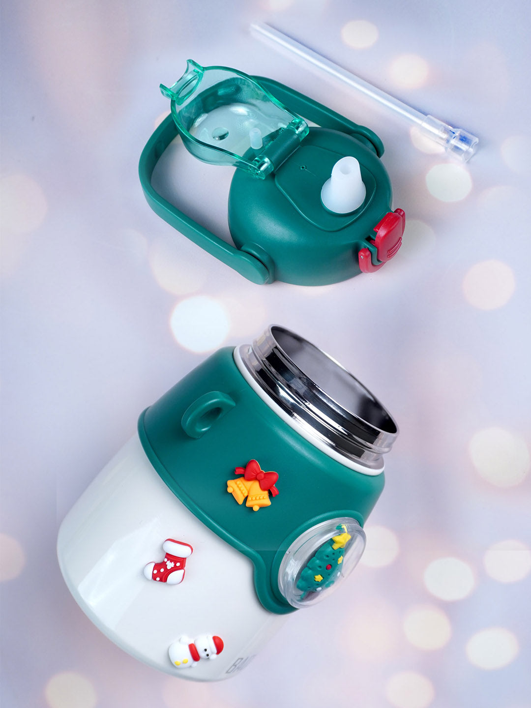 Little Surprise Box, DIY Tree, White Satinless Steel Christmas Water Bottle for kids, 850ml