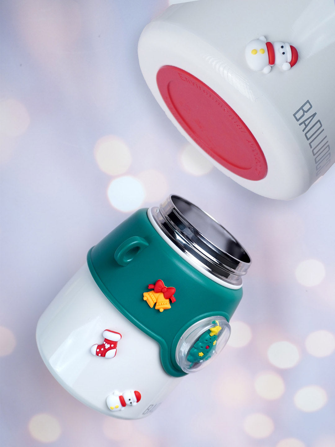 Little Surprise Box, DIY Tree, White Satinless Steel Christmas Water Bottle for kids, 850ml