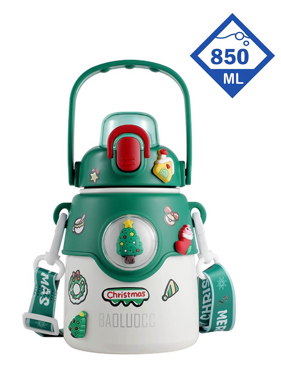 Little Surprise Box, DIY Tree, White Satinless Steel Christmas Water Bottle for kids, 850ml