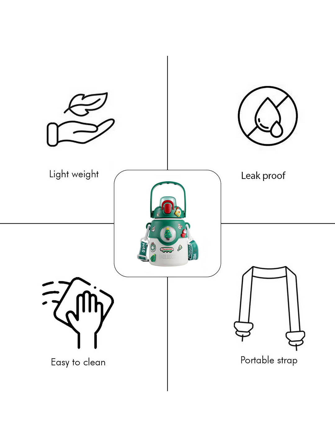 Little Surprise Box, DIY Tree, White Satinless Steel Christmas Water Bottle for kids, 850ml