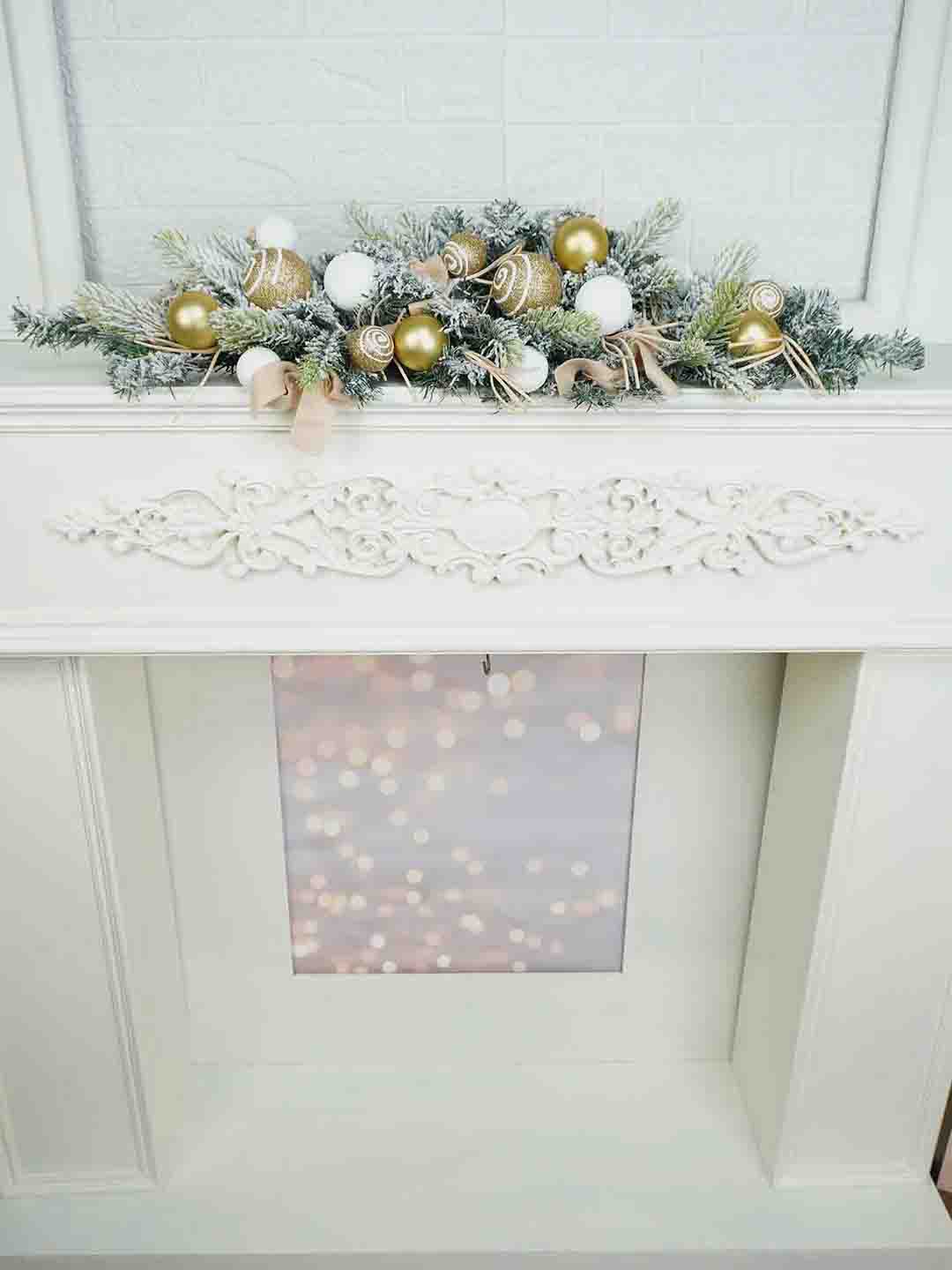 Little Surprise Box Swirl Snow Frosted & Ornament Fillers Bushy Christmas Door Garland for Christmas Décor 2 feet