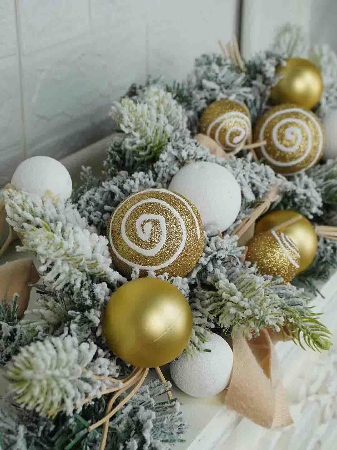 Little Surprise Box Swirl Snow Frosted & Ornament Fillers Bushy Christmas Door Garland for Christmas Décor 2 feet