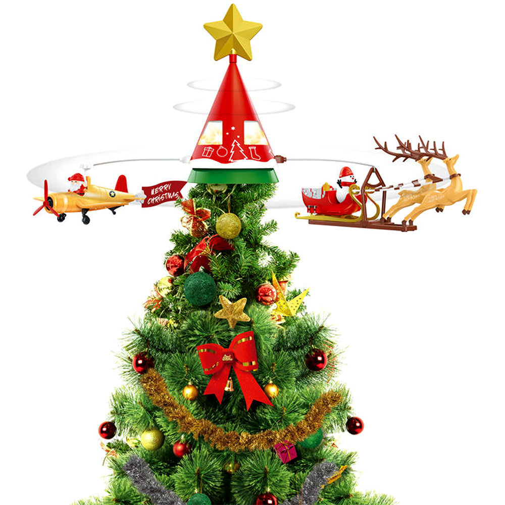 Little Surprise Box Dual Plane and Santa Carriage Rotating Christmas Tree Animated Topper.