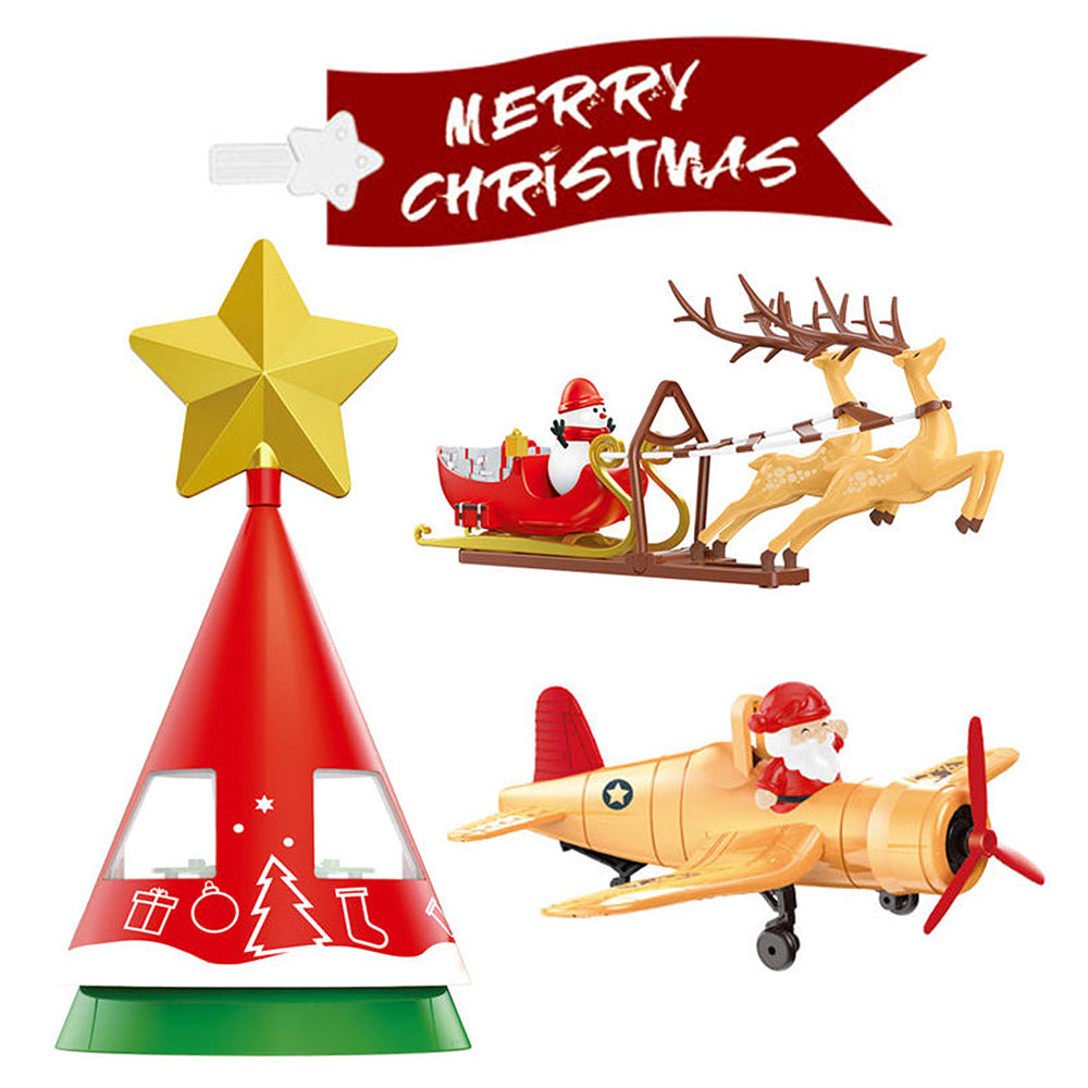Little Surprise Box Dual Plane and Santa Carriage Rotating Christmas Tree Animated Topper.