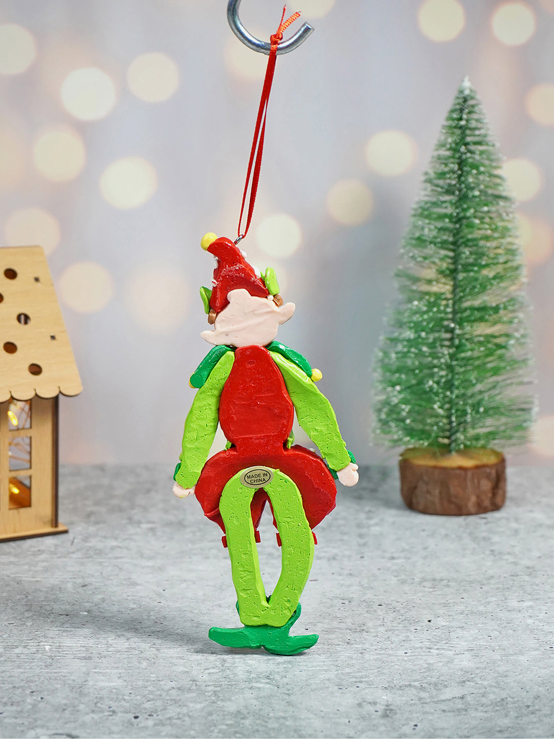 Little Surprise Box, Handmade clay Naughty elf Christmas tree ornament