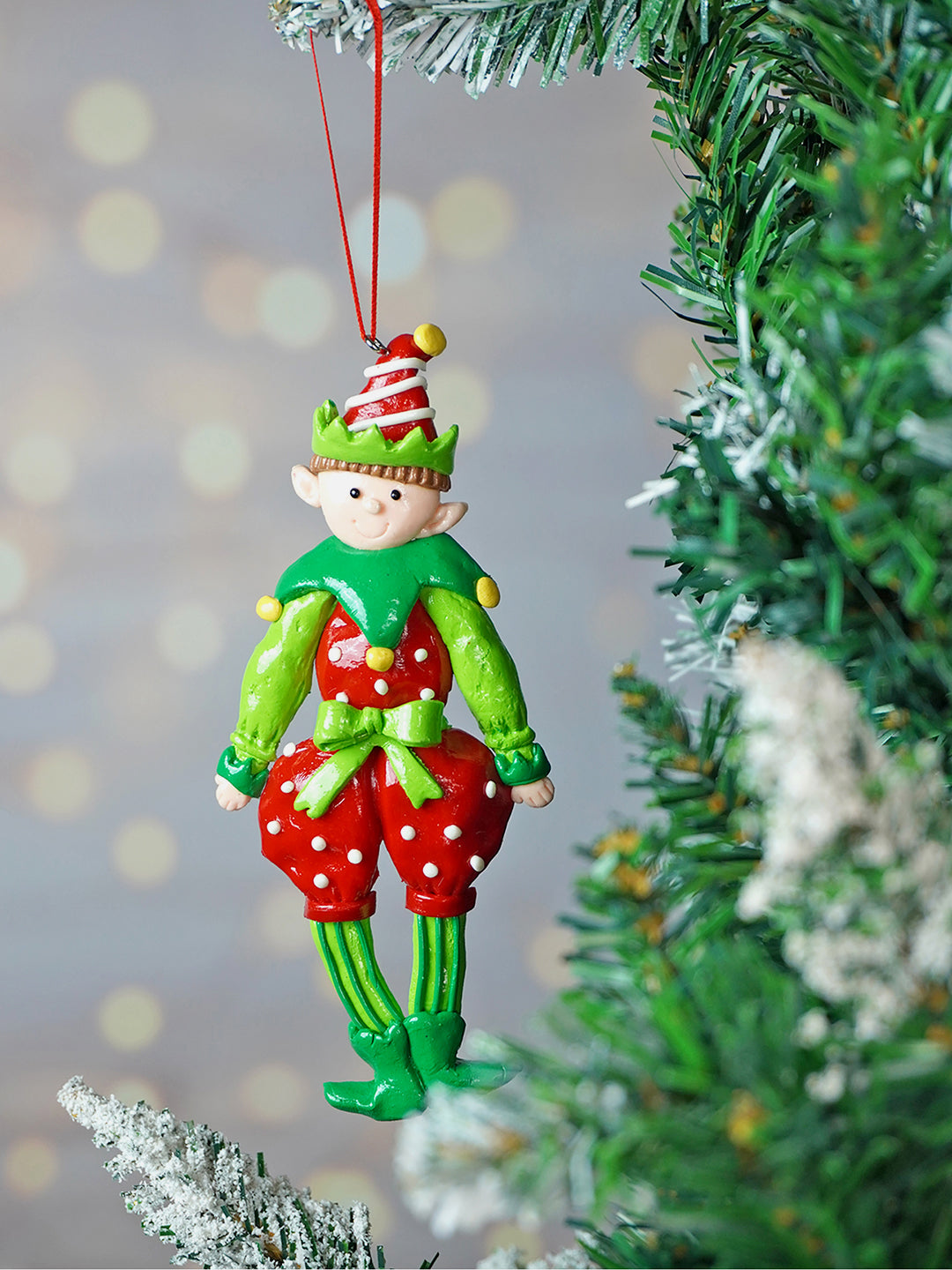 Little Surprise Box, Handmade clay Naughty elf Christmas tree ornament