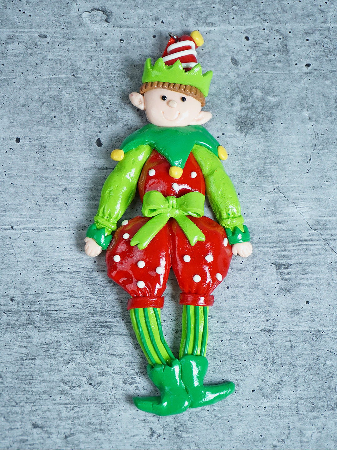 Little Surprise Box, Handmade clay Naughty elf Christmas tree ornament