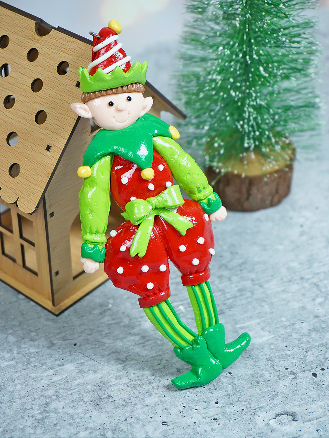 Little Surprise Box, Handmade clay Naughty elf Christmas tree ornament