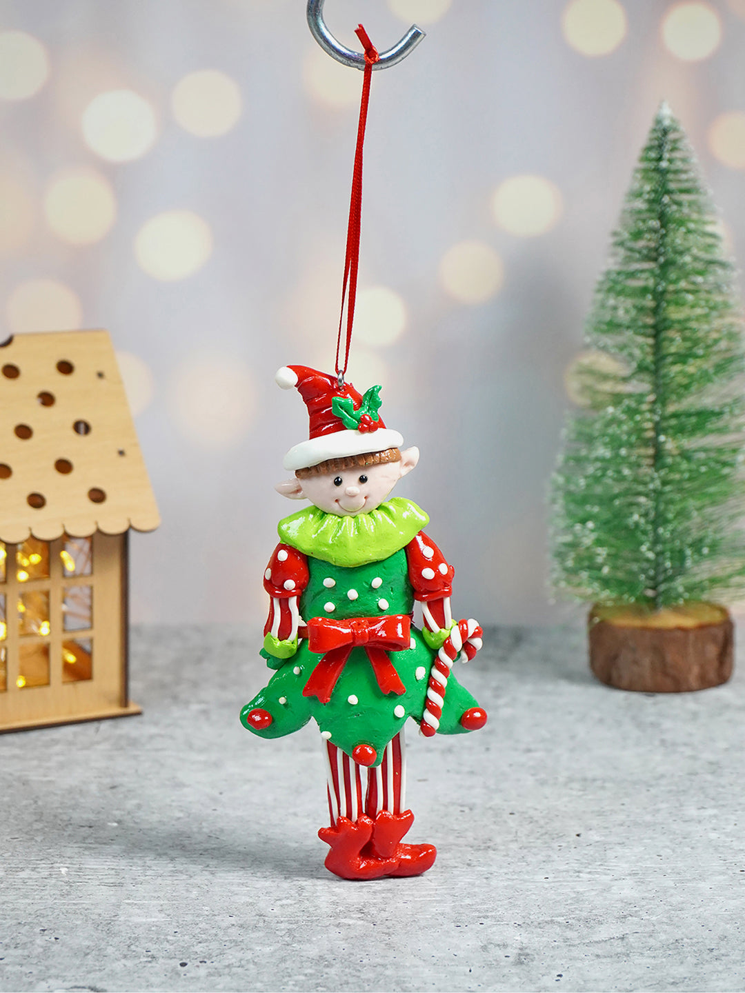 Little Surprise Box, Handmade clay Naughty elf Christmas tree ornament