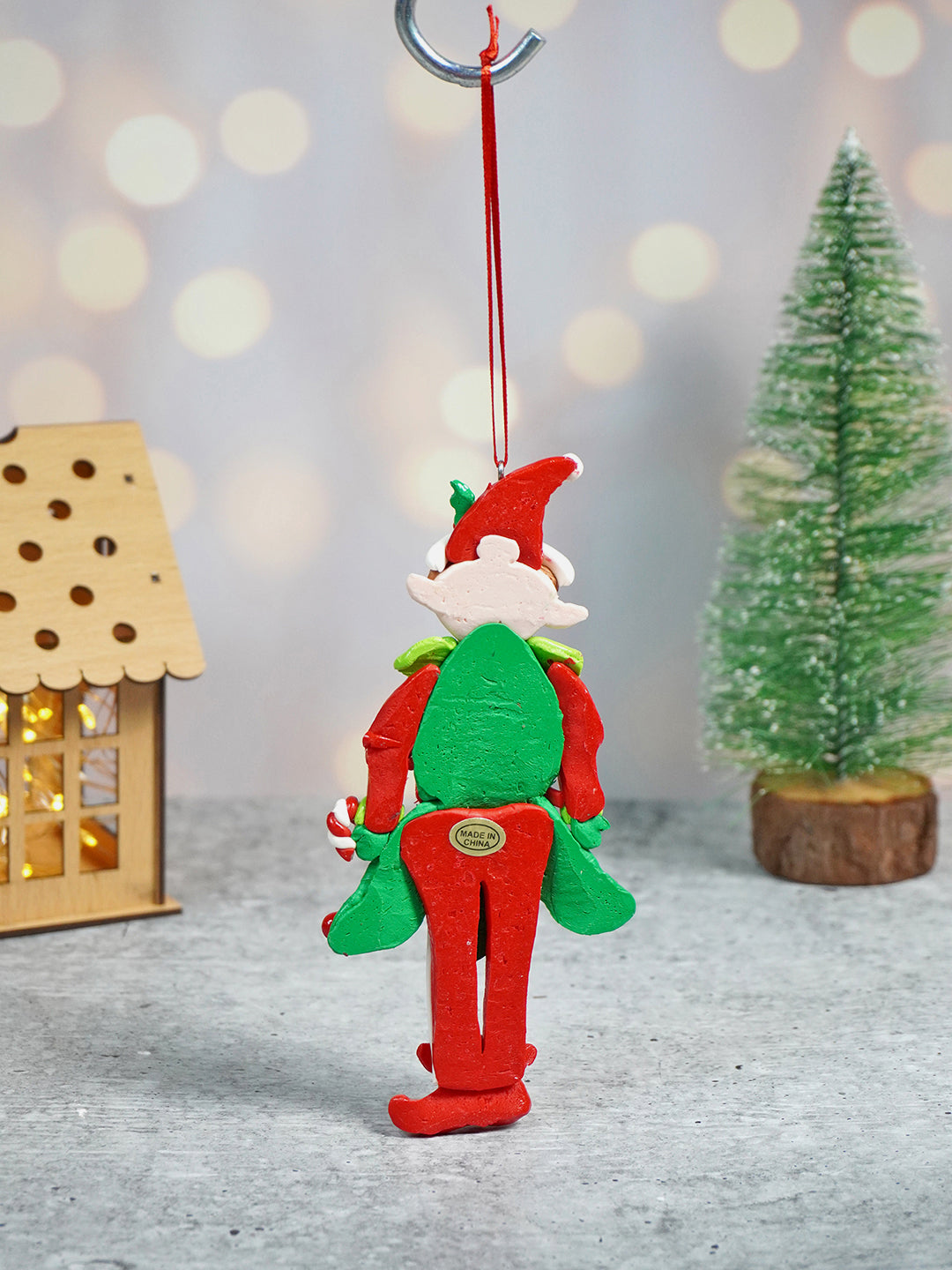 Little Surprise Box, Handmade clay Naughty elf Christmas tree ornament