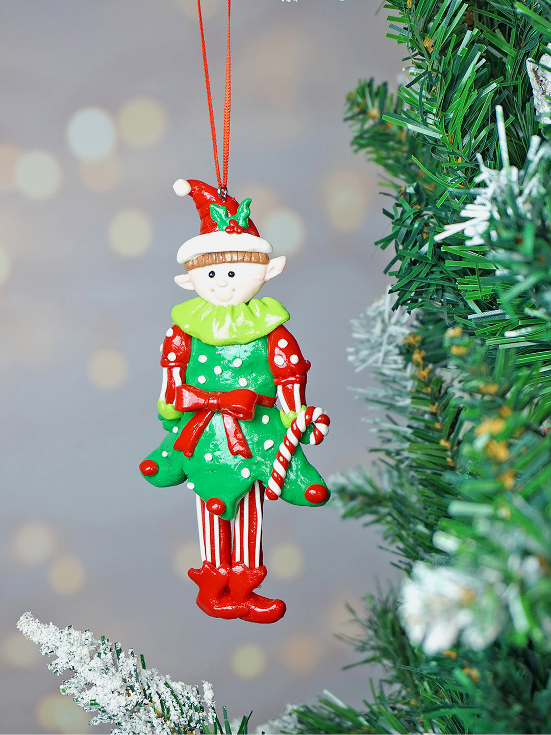 Little Surprise Box, Handmade clay Naughty elf Christmas tree ornament