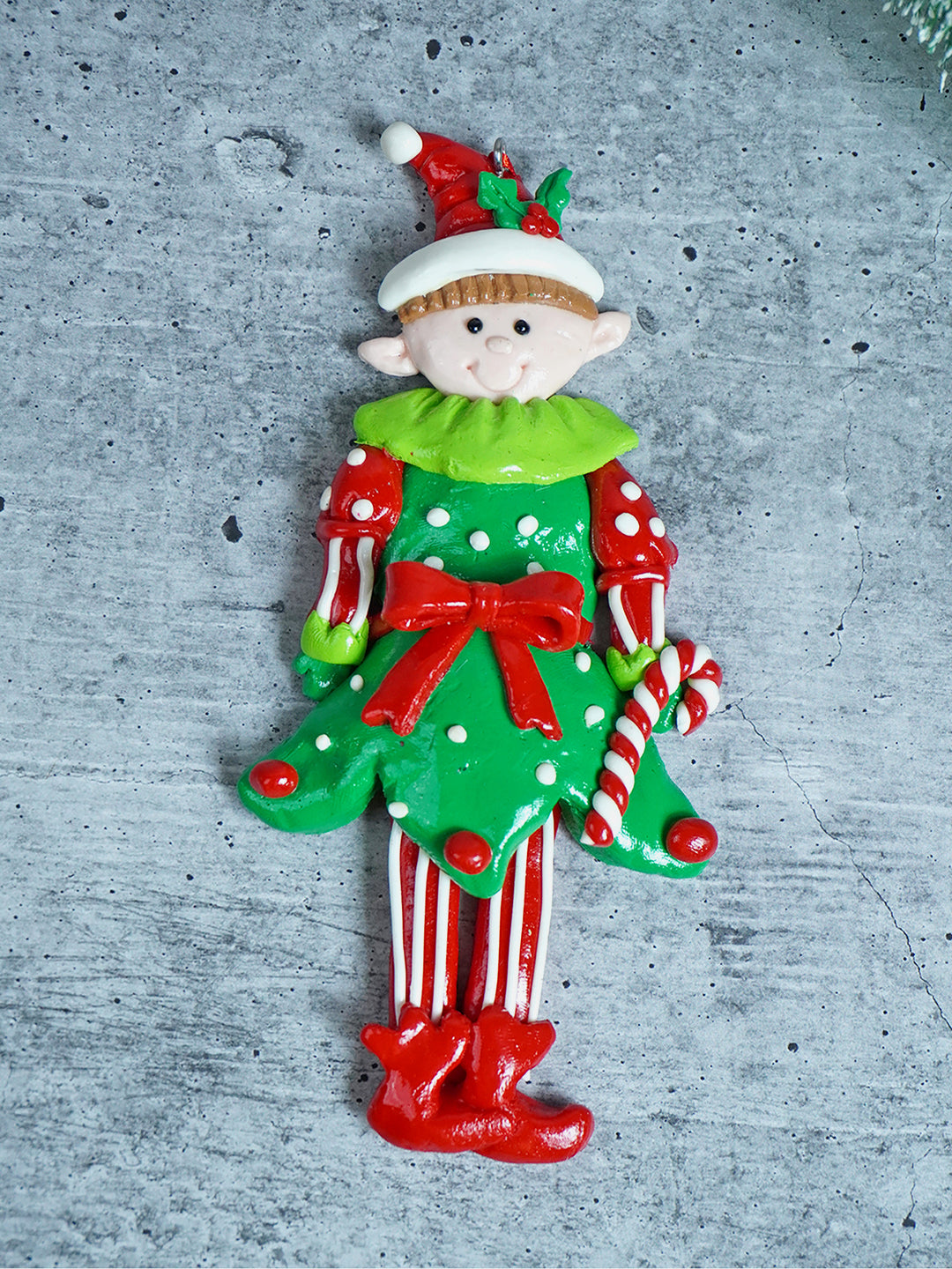 Little Surprise Box, Handmade clay Naughty elf Christmas tree ornament