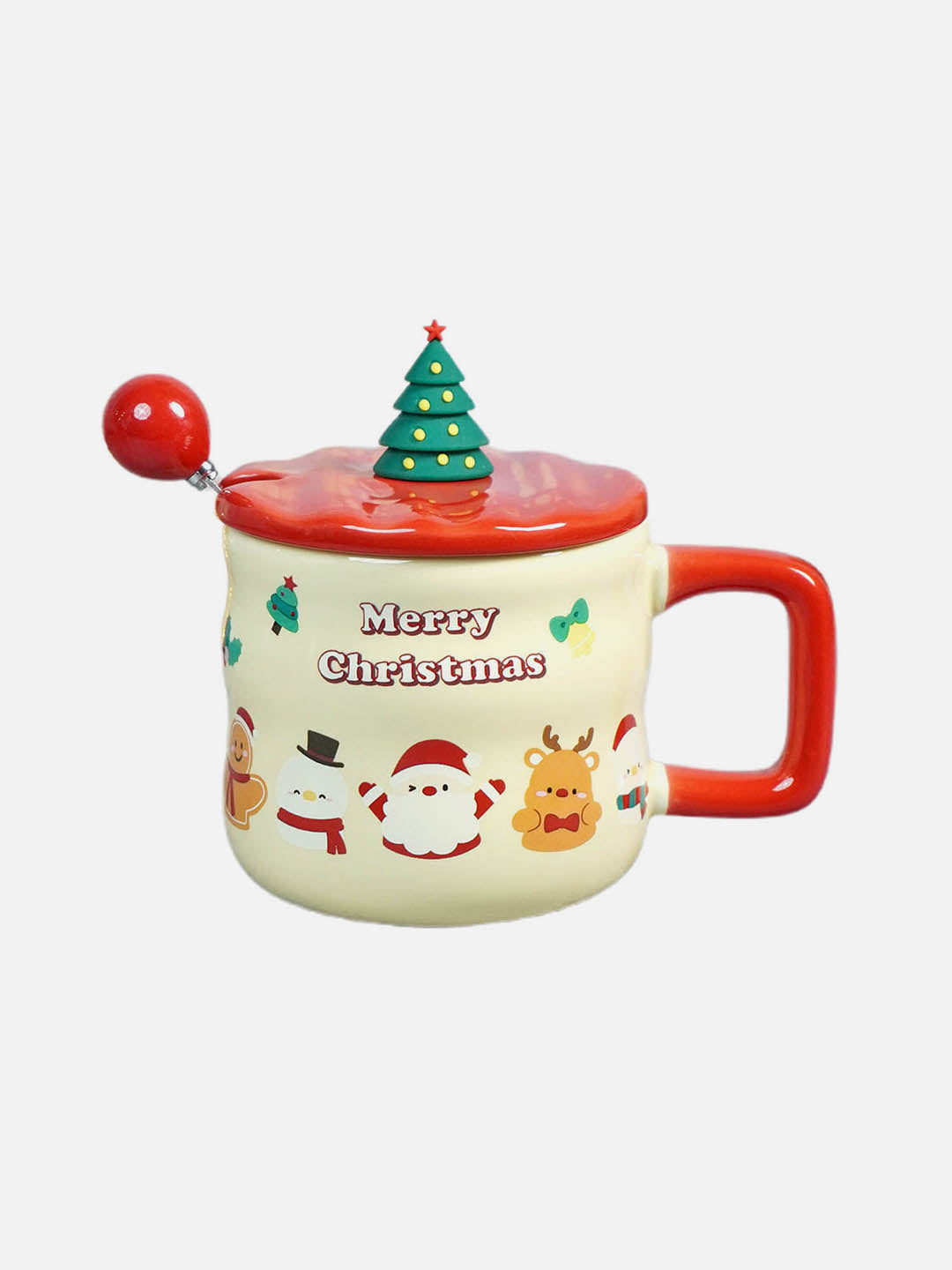 Ceramic Christmas Coffee & Hot Chocolate Mug With 3D Christmas Tree Lid &  Stainless Steel Spoon