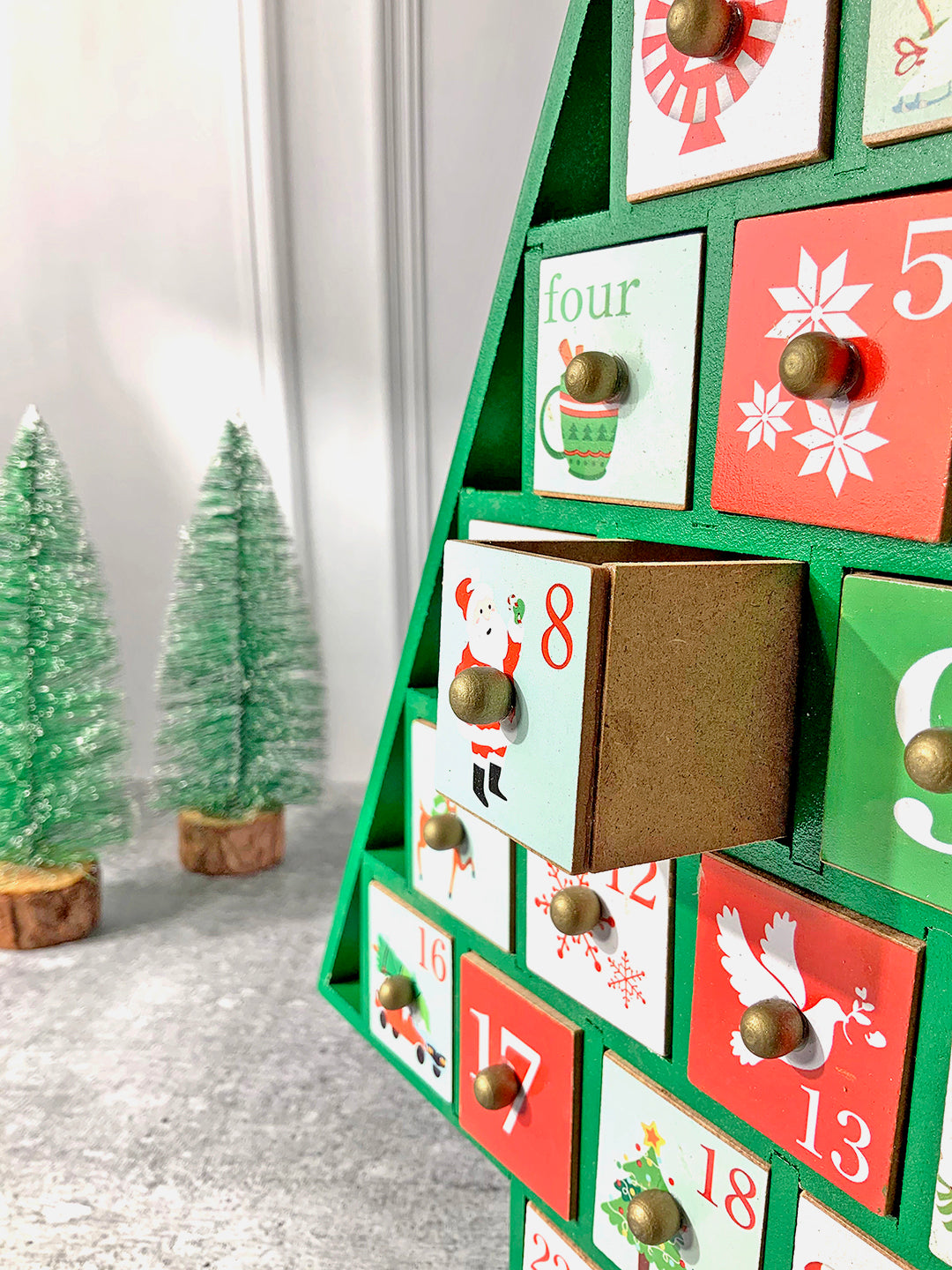 Little Surprise Box  24 days Wooden Red Tree Shape Advent Calendar for Christmas