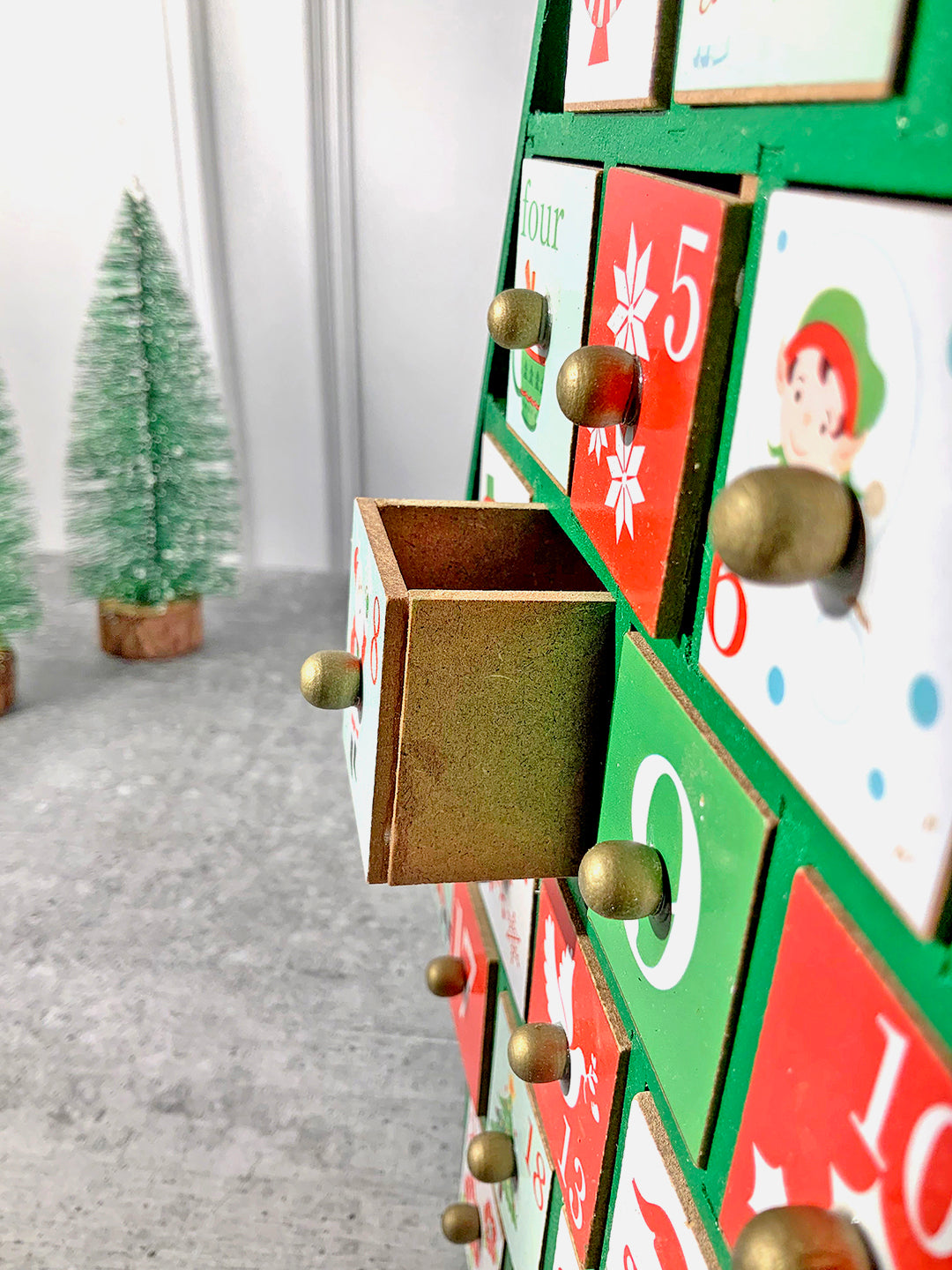 Little Surprise Box  24 days Wooden Red Tree Shape Advent Calendar for Christmas