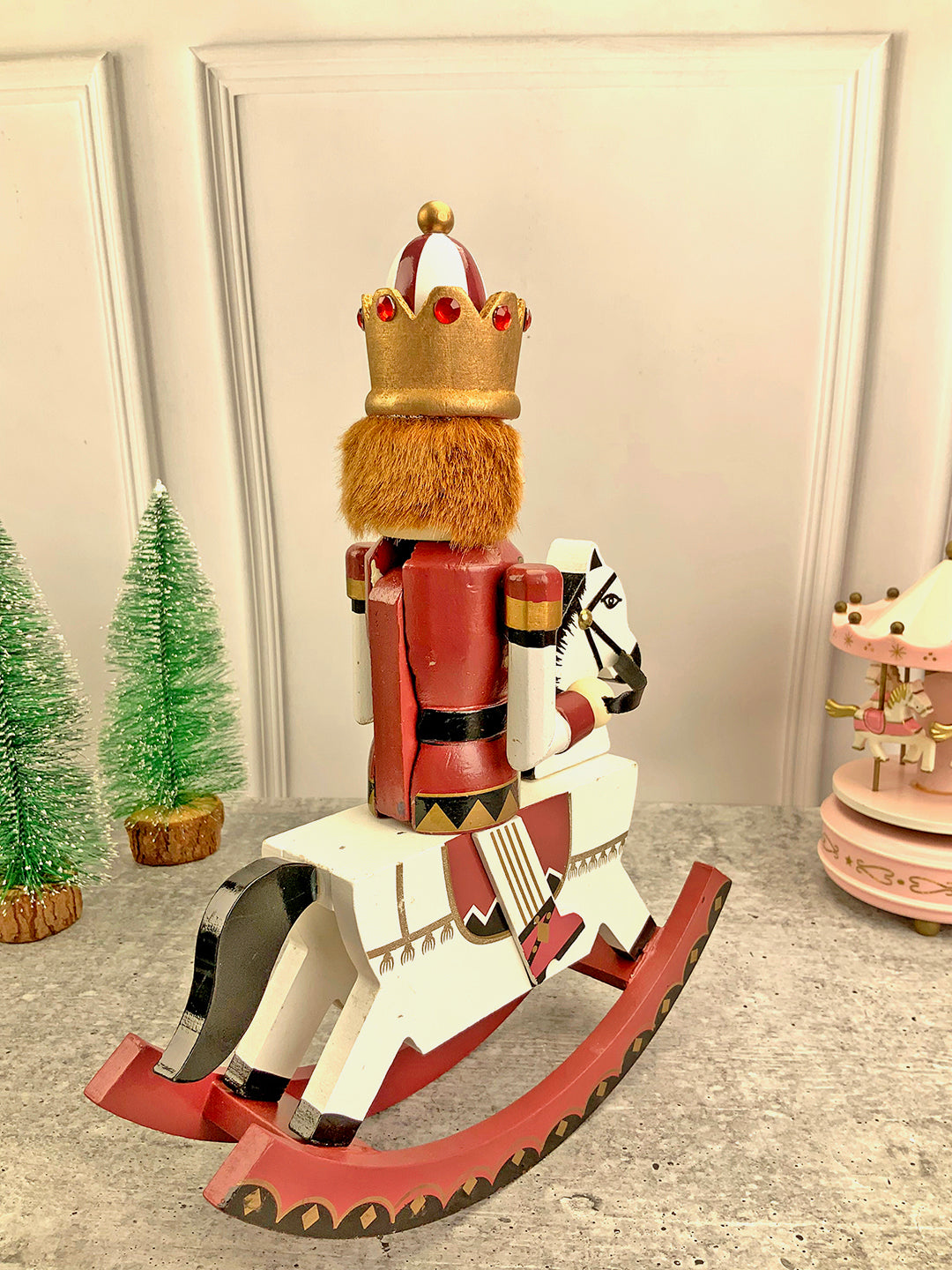 Little Surprise Box 12 inch Wooden Rocking Horse King Nutcracker standing Christmas Table Decor