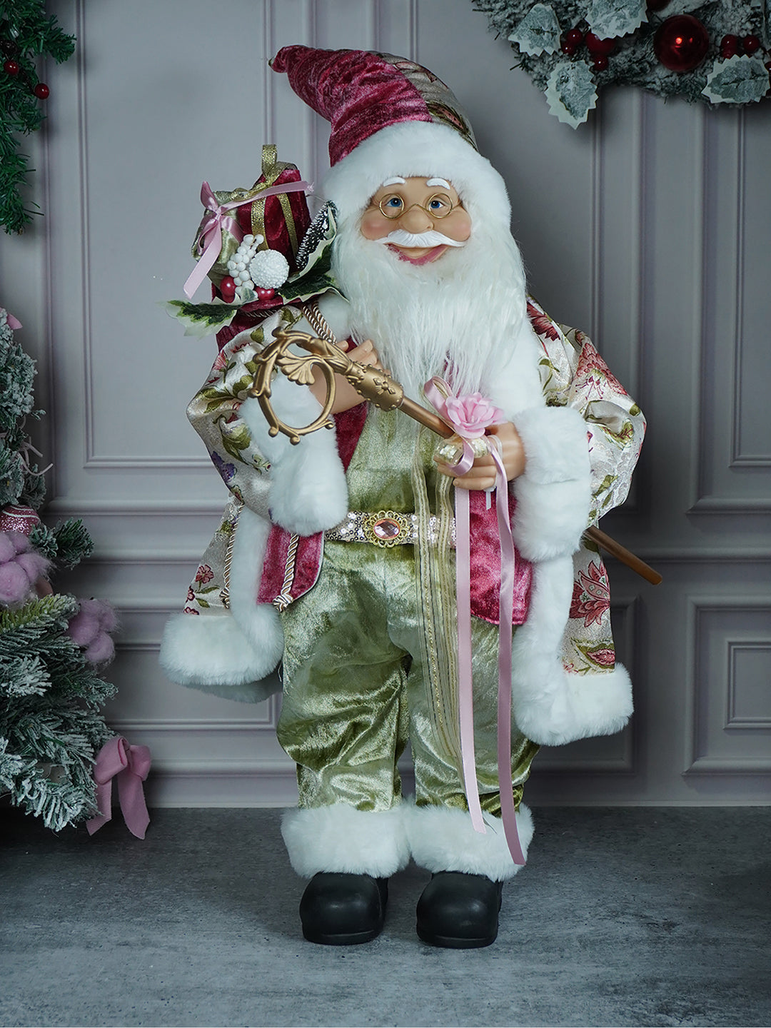 Little Surprise Box, 34inches Pastel Pink & Mint Green Santa Claus, Self Standing Christmas Décor