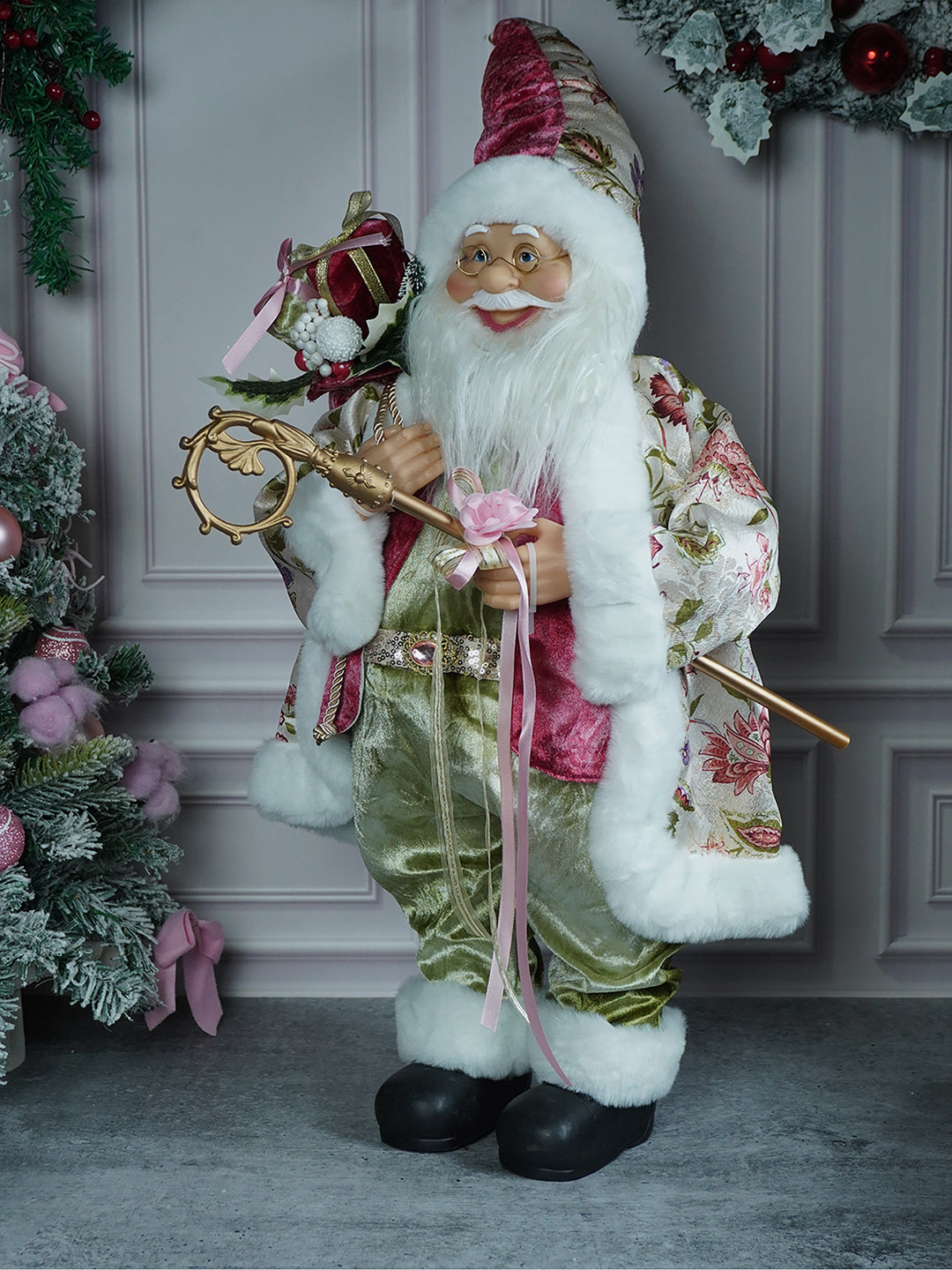 Little Surprise Box, 34inches Pastel Pink & Mint Green Santa Claus, Self Standing Christmas Décor