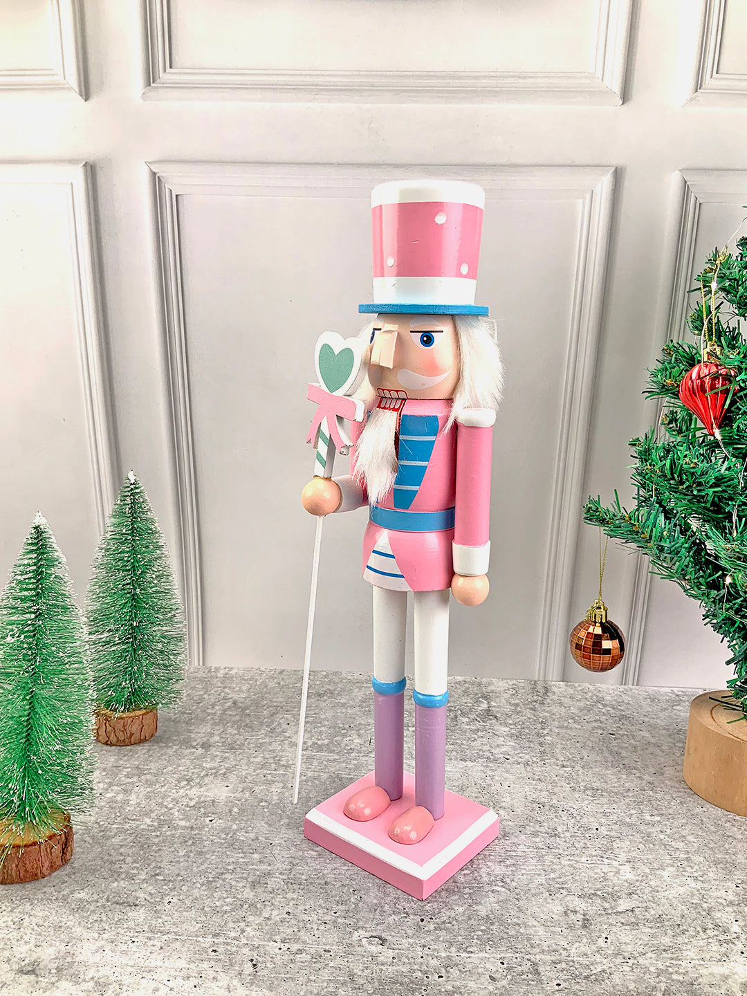 Little Surprise Box 15 inch Wooden Pastel Nutcracker self standing Christmas Table Decor