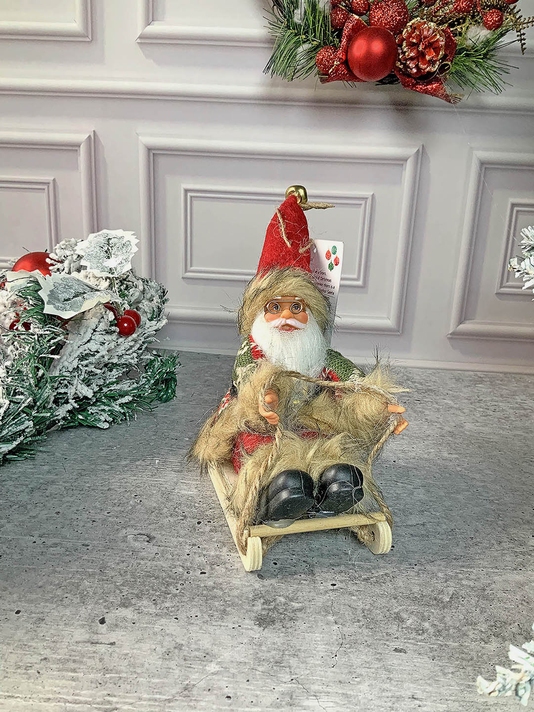 Little Surprise Box Green Red Sitting Sledge Santa Christmas Table Décor & Christmas ornaments