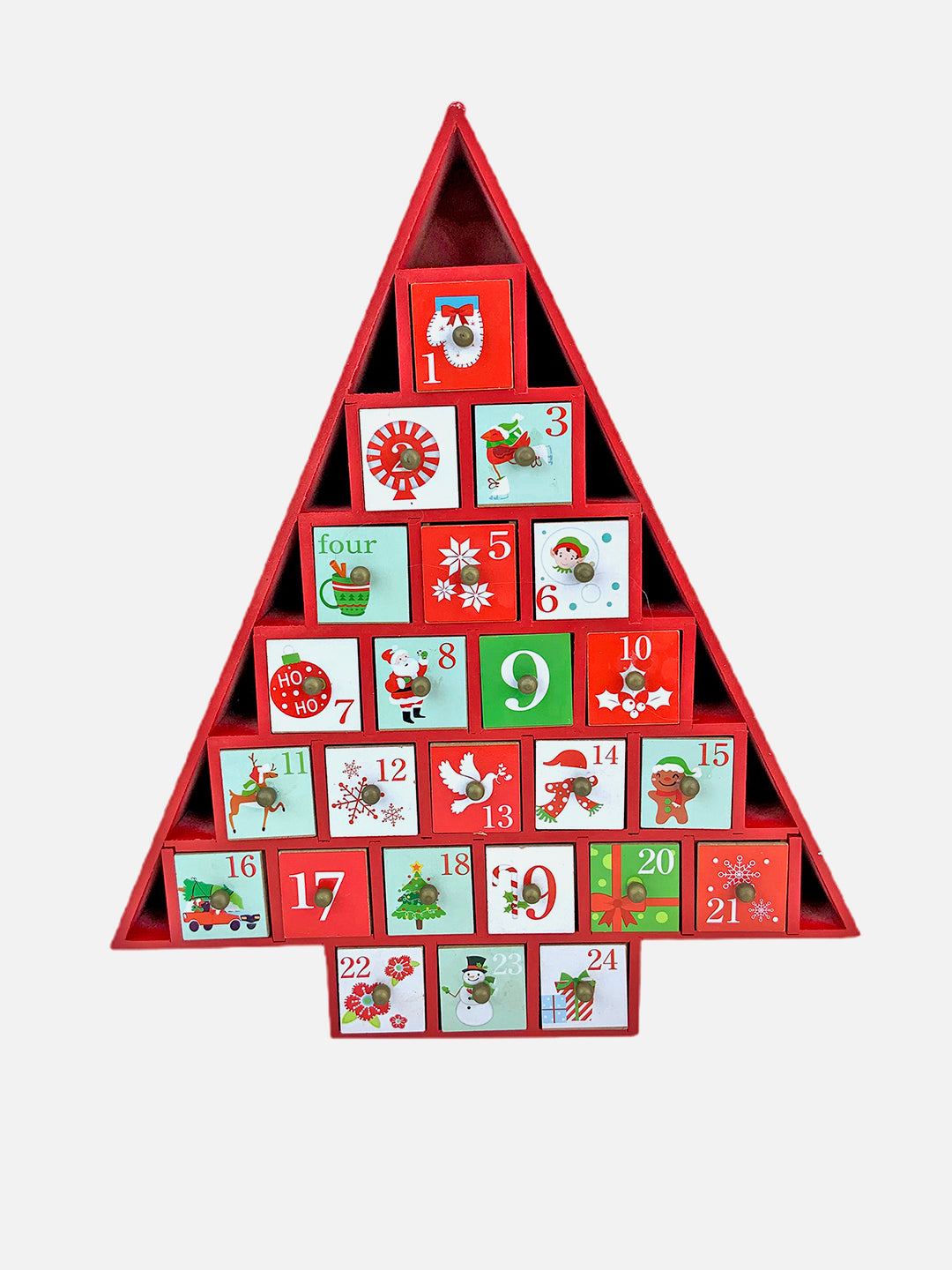 Little Surprise Box  24 days Wooden Red Tree Shape Advent Calendar for Christmas