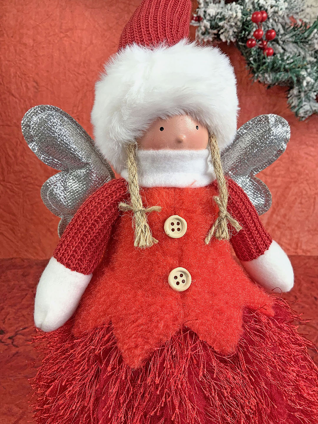 Little Surprise Box Christmas Angel with Glitter Silver Wings self standing Christmas Décor 16 inches