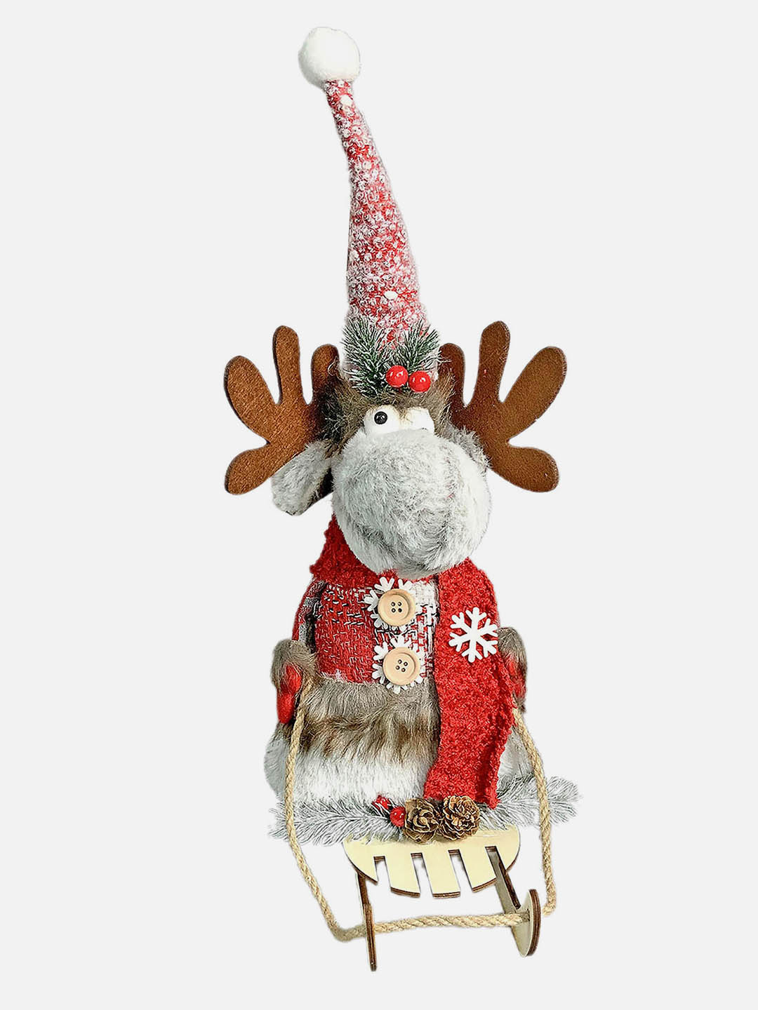 Little Surprise Box Grey & Red Deer on Snow Sledge Christmas Home Decoration