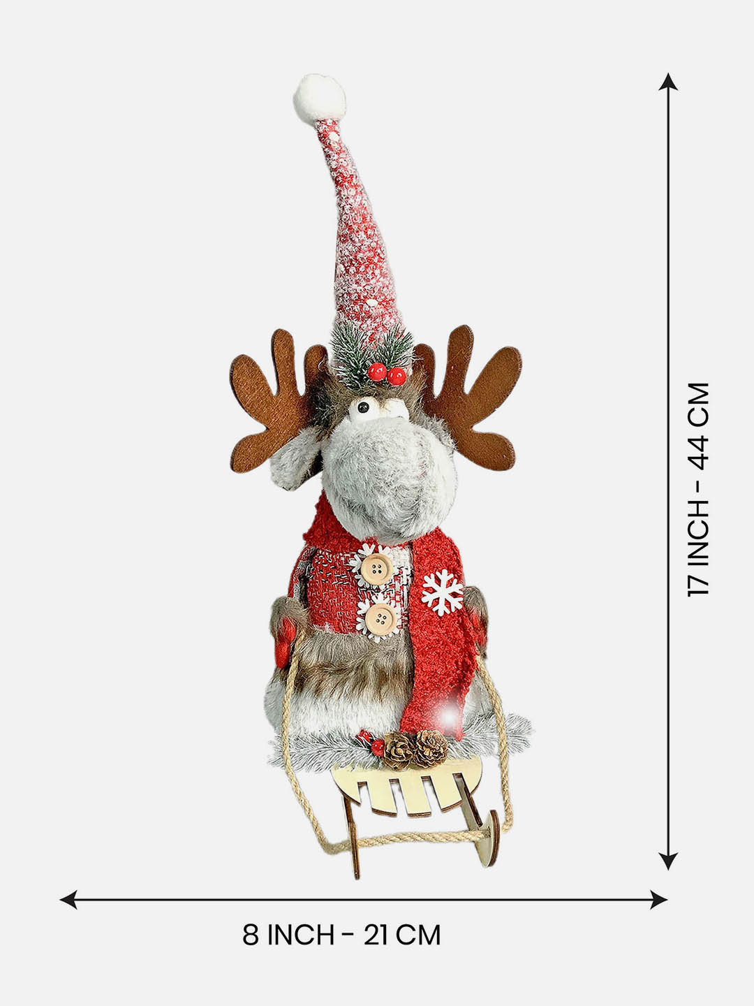 Little Surprise Box Grey & Red Deer on Snow Sledge Christmas Home Decoration