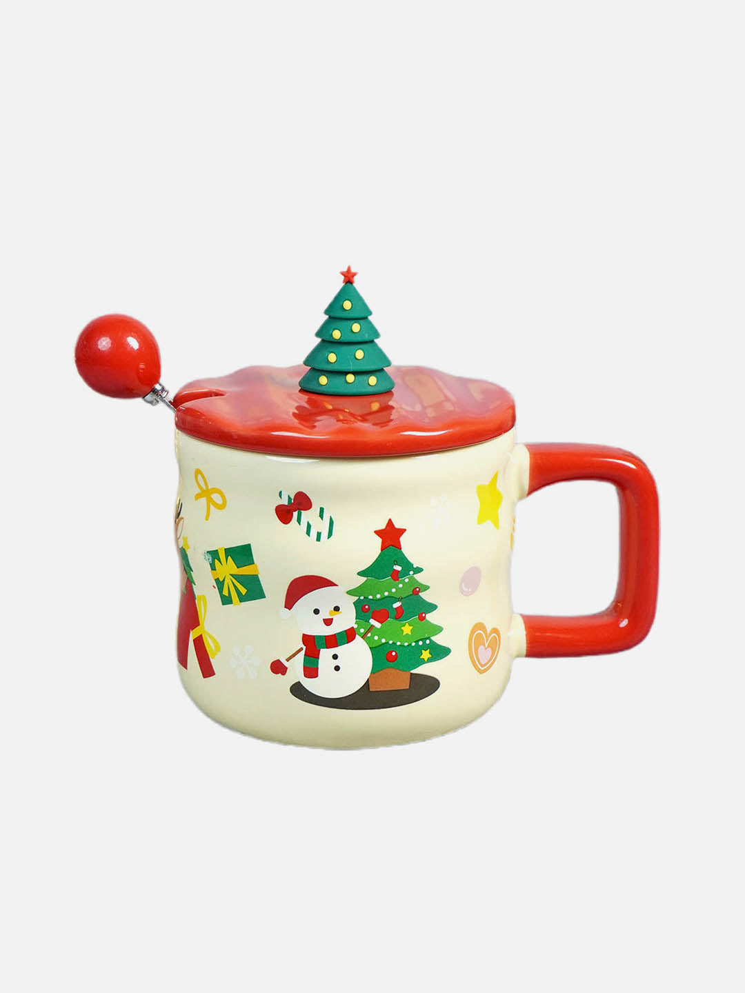 Ceramic Christmas Coffee & Hot Chocolate Mug With 3D Christmas Tree Lid &  Stainless Steel Spoon