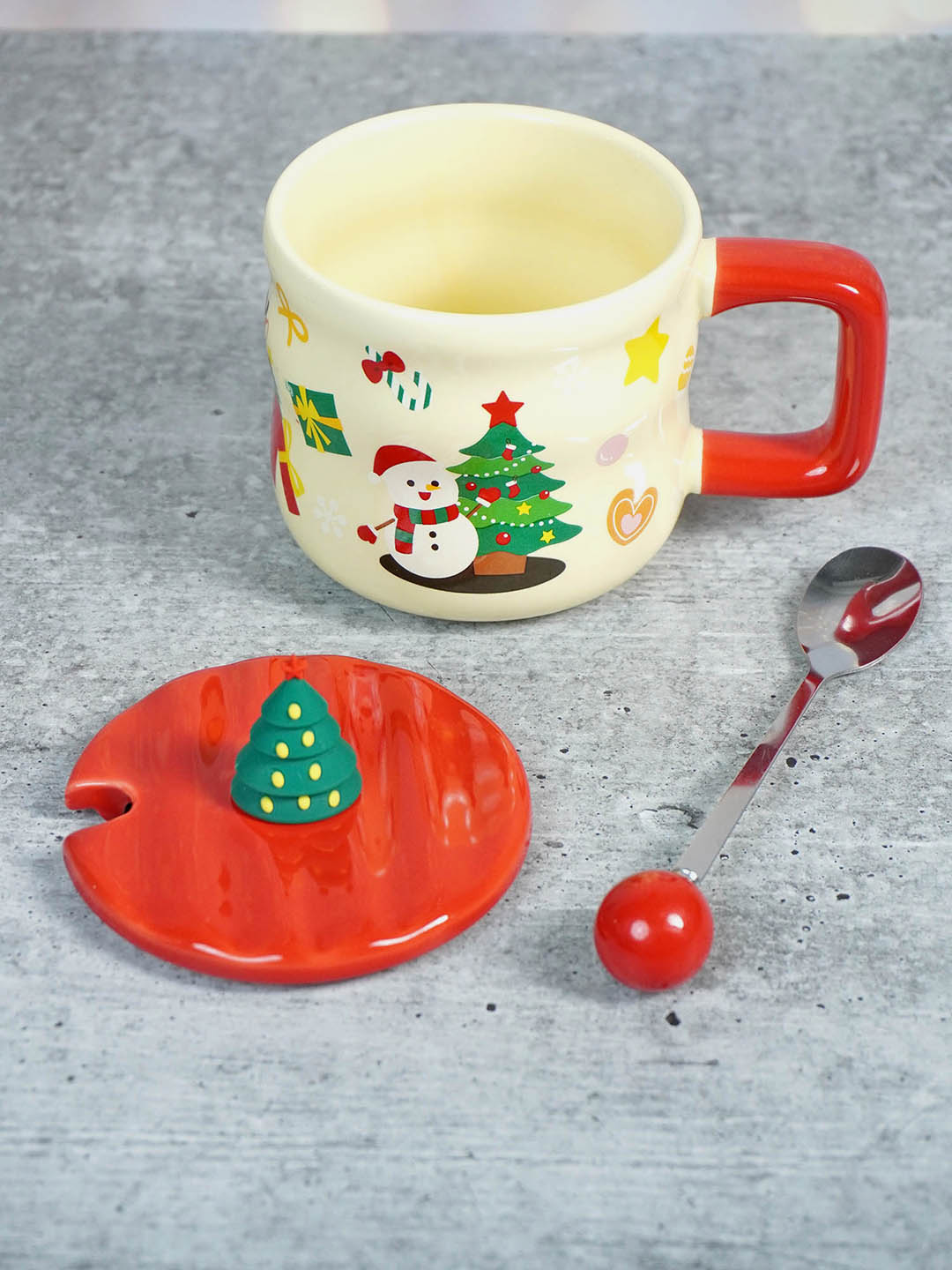 Ceramic Christmas Coffee & Hot Chocolate Mug With 3D Christmas Tree Lid &  Stainless Steel Spoon