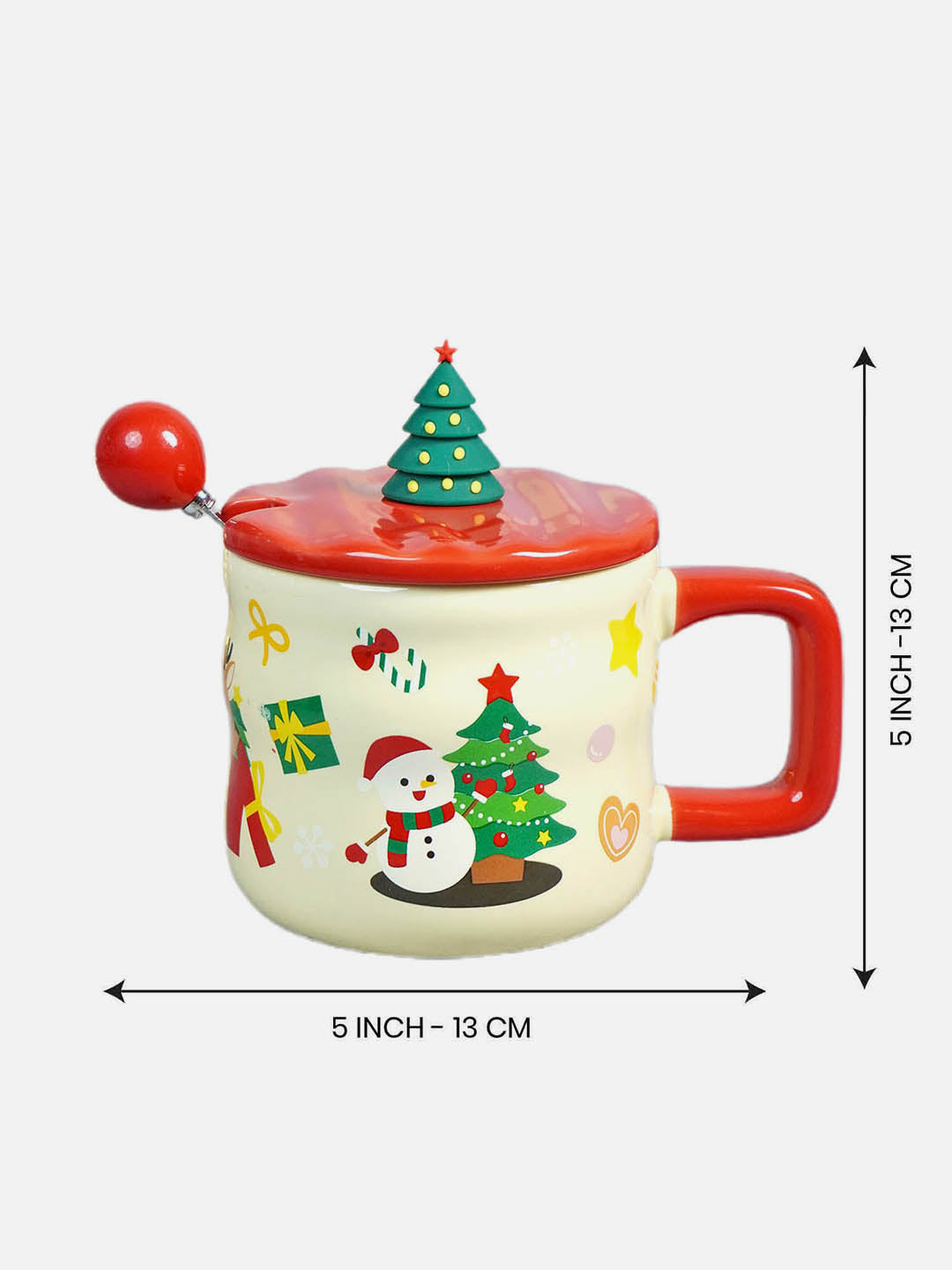 Ceramic Christmas Coffee & Hot Chocolate Mug With 3D Christmas Tree Lid &  Stainless Steel Spoon