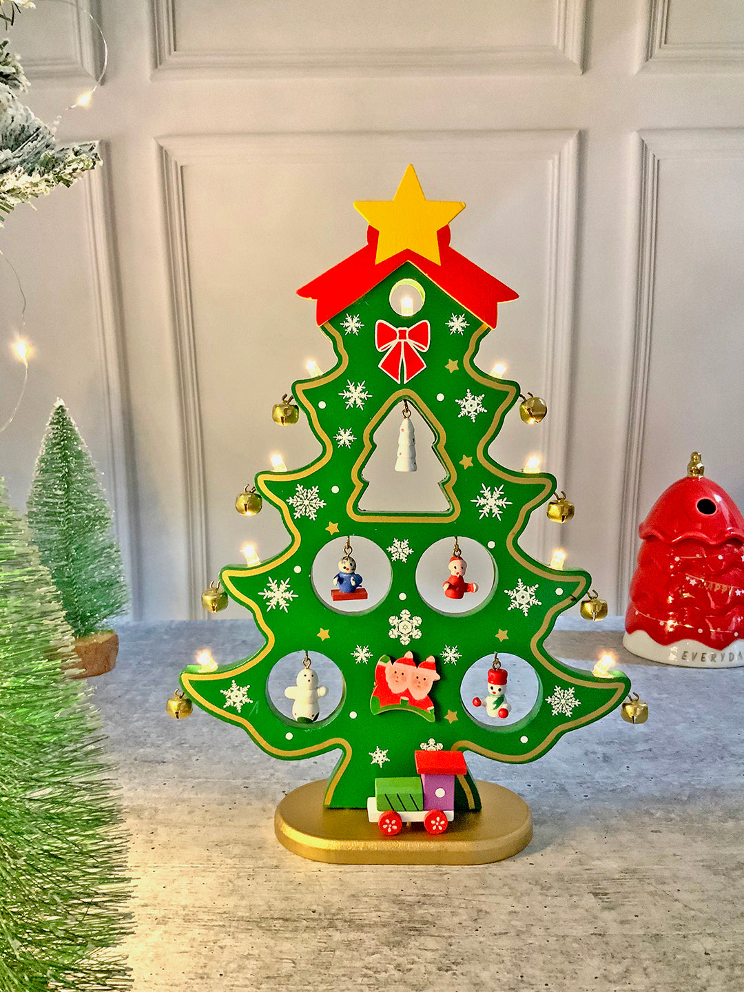 Little Surprise Box DIY Wooden Christmas Tree with LED Light,Christmas Table Décor