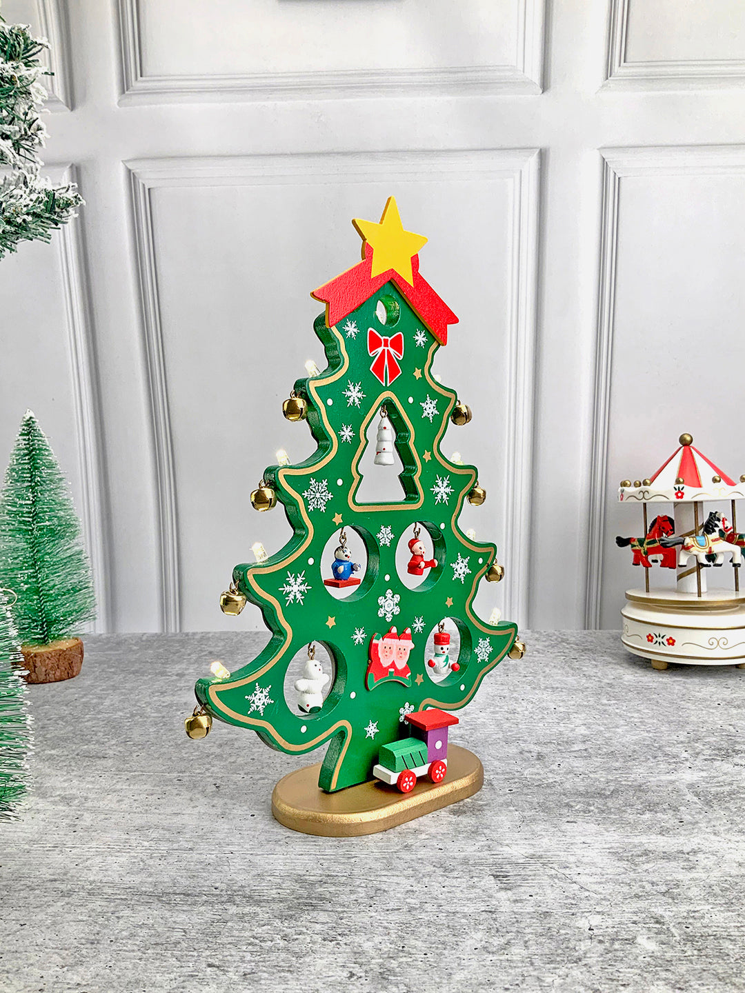 Little Surprise Box DIY Wooden Christmas Tree with LED Light,Christmas Table Décor