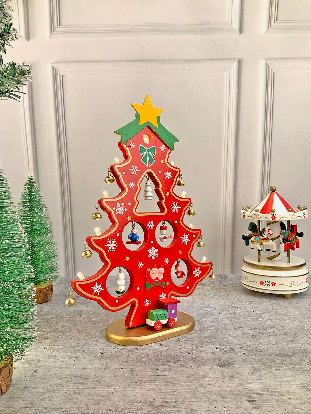 Little Surprise Box DIY Wooden Christmas Tree with LED Light,Christmas Table Décor