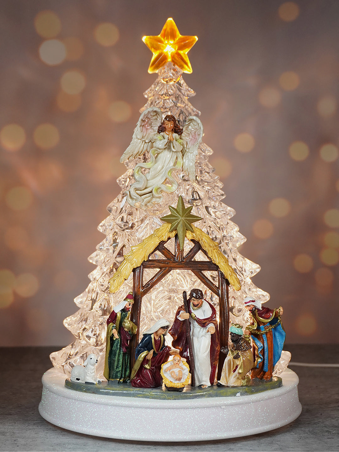 Little Surprise Box Musical Lit Xmas Tree Nativity Set for Christmas Table Décor