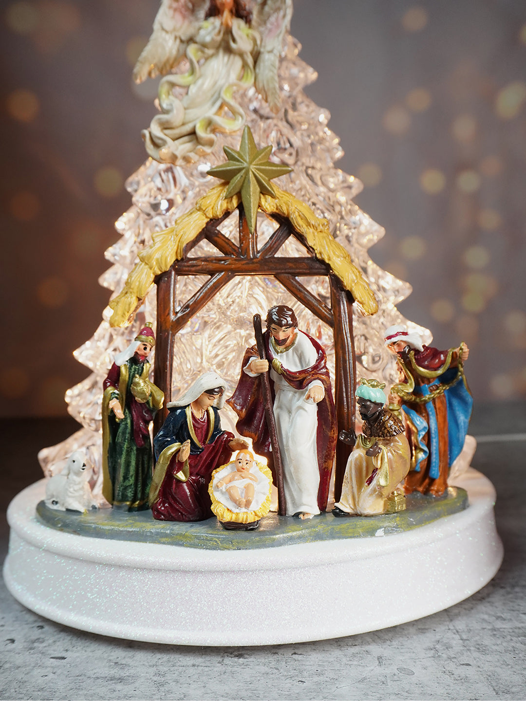 Little Surprise Box Musical Lit Xmas Tree Nativity Set for Christmas Table Décor