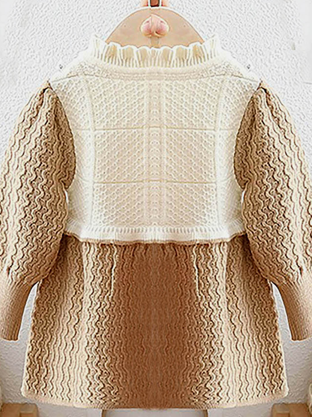 Little Surprise Box Brown & Cream Front floral Jacket patterned Knitted Frock Winterwear for girls -2-3Y