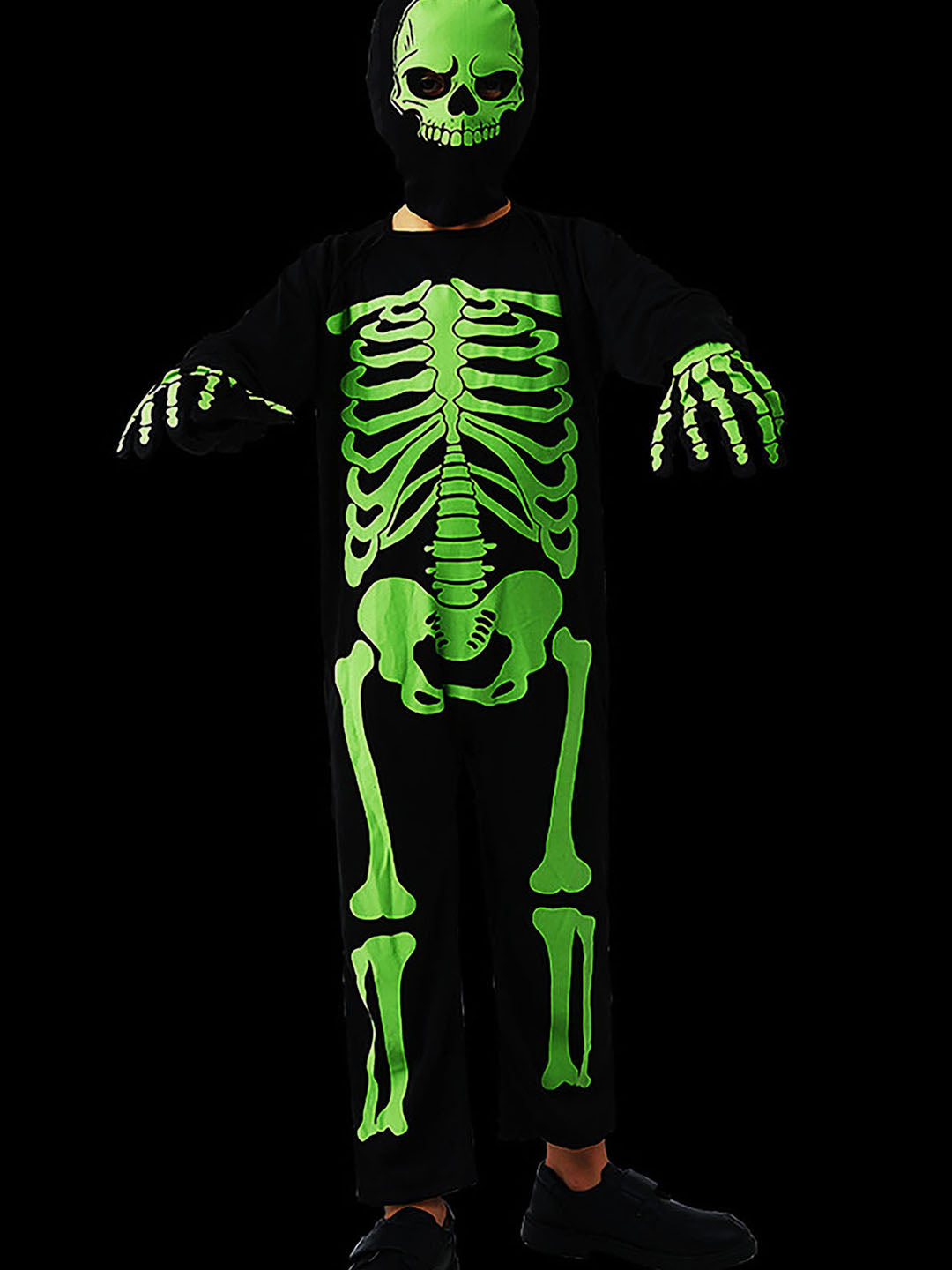 Little Surprise Box Black Green Luminious Skeleton Kids Halloween Costume Dress Up