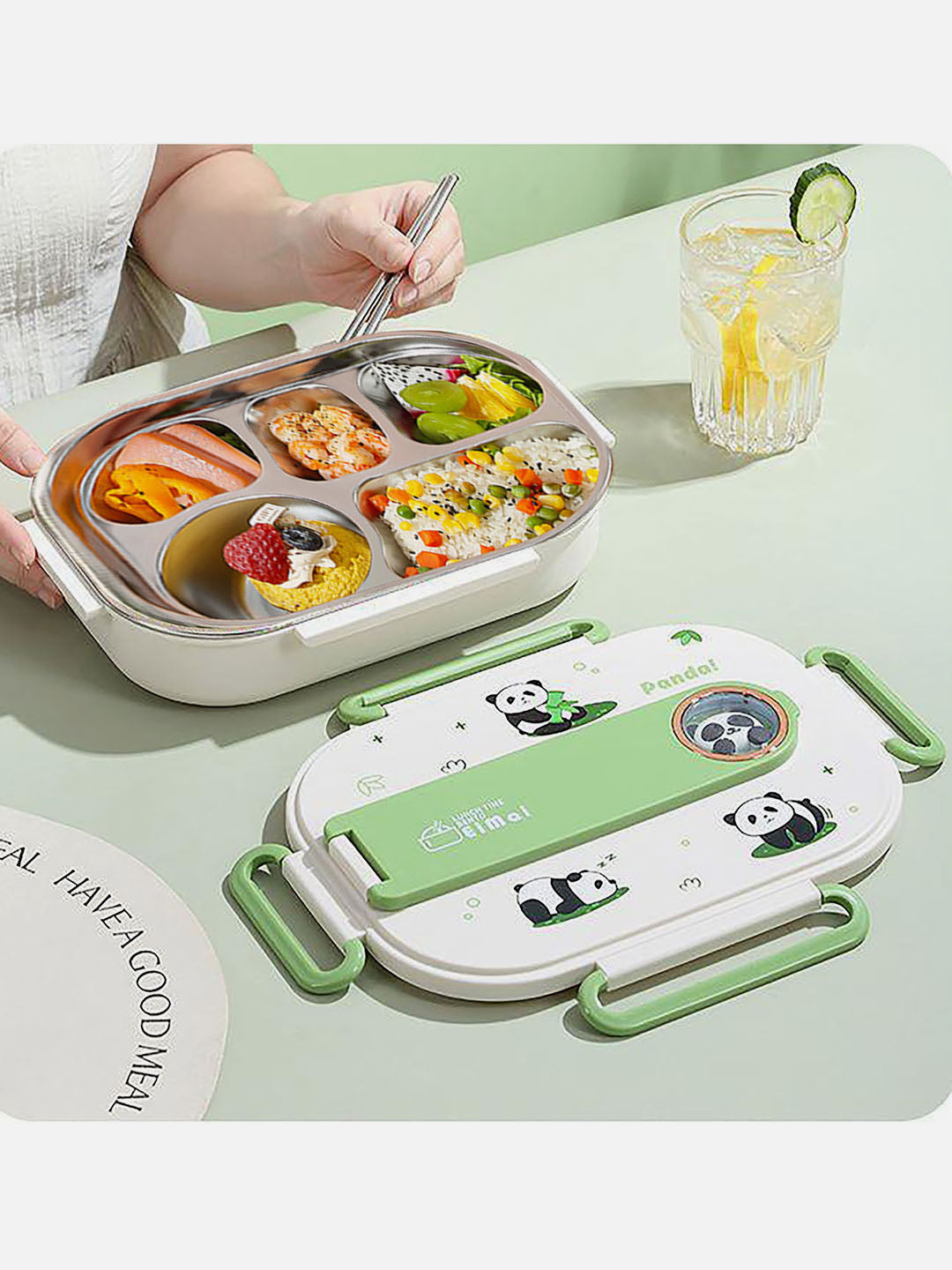 Little Surprise Box 2D Panda Big Size Stainless Steel Lunch Box /Tiffin with Insulated Matching Lunch Bag