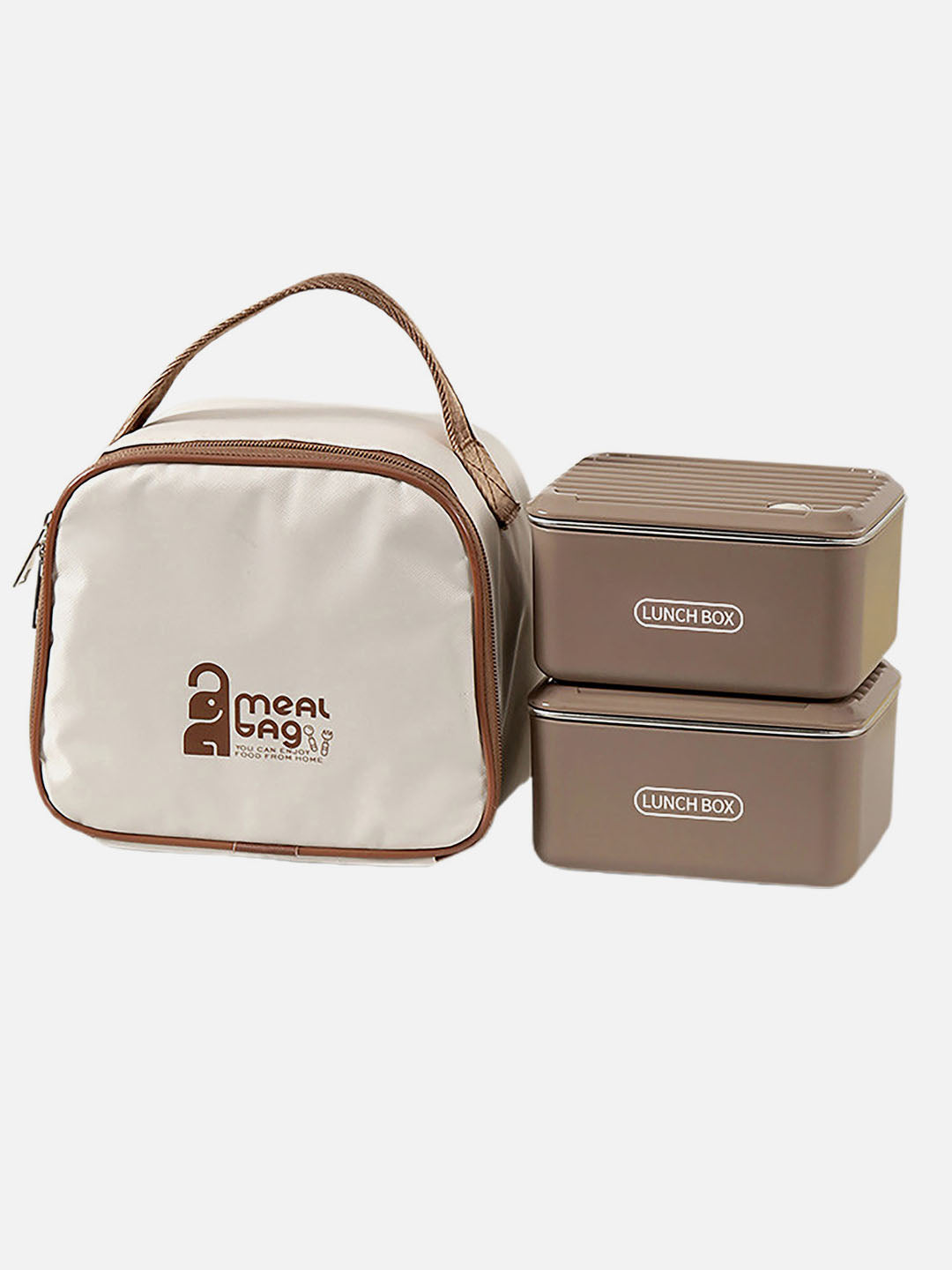 Little Surprise Box Cream 2pcs Bento Stainless Steel Lunch Box Container set with insulated Matching lunch Bag