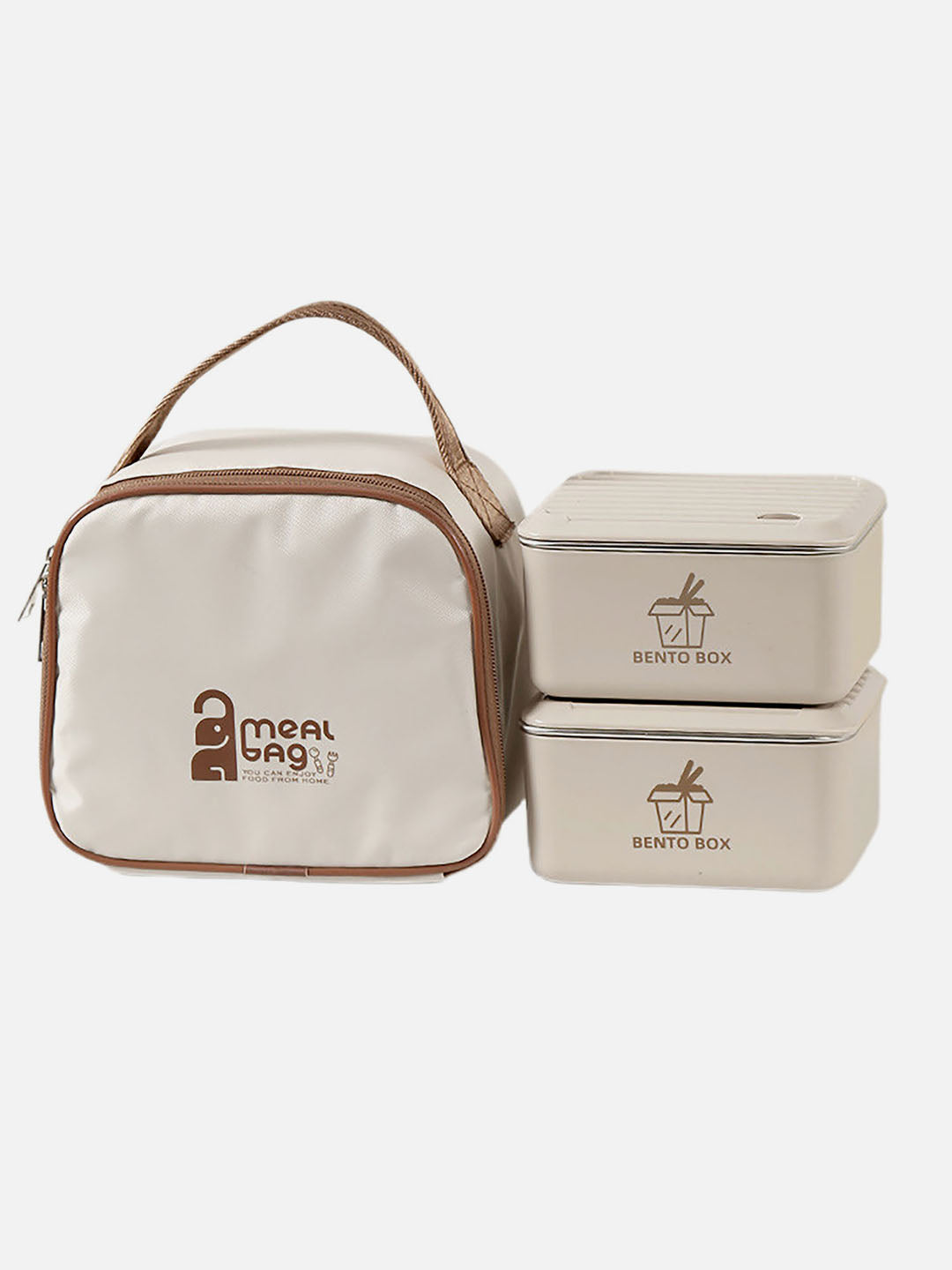 Little Surprise Box Cream 2pcs Bento Stainless Steel Lunch Box Container set with insulated Matching lunch Bag